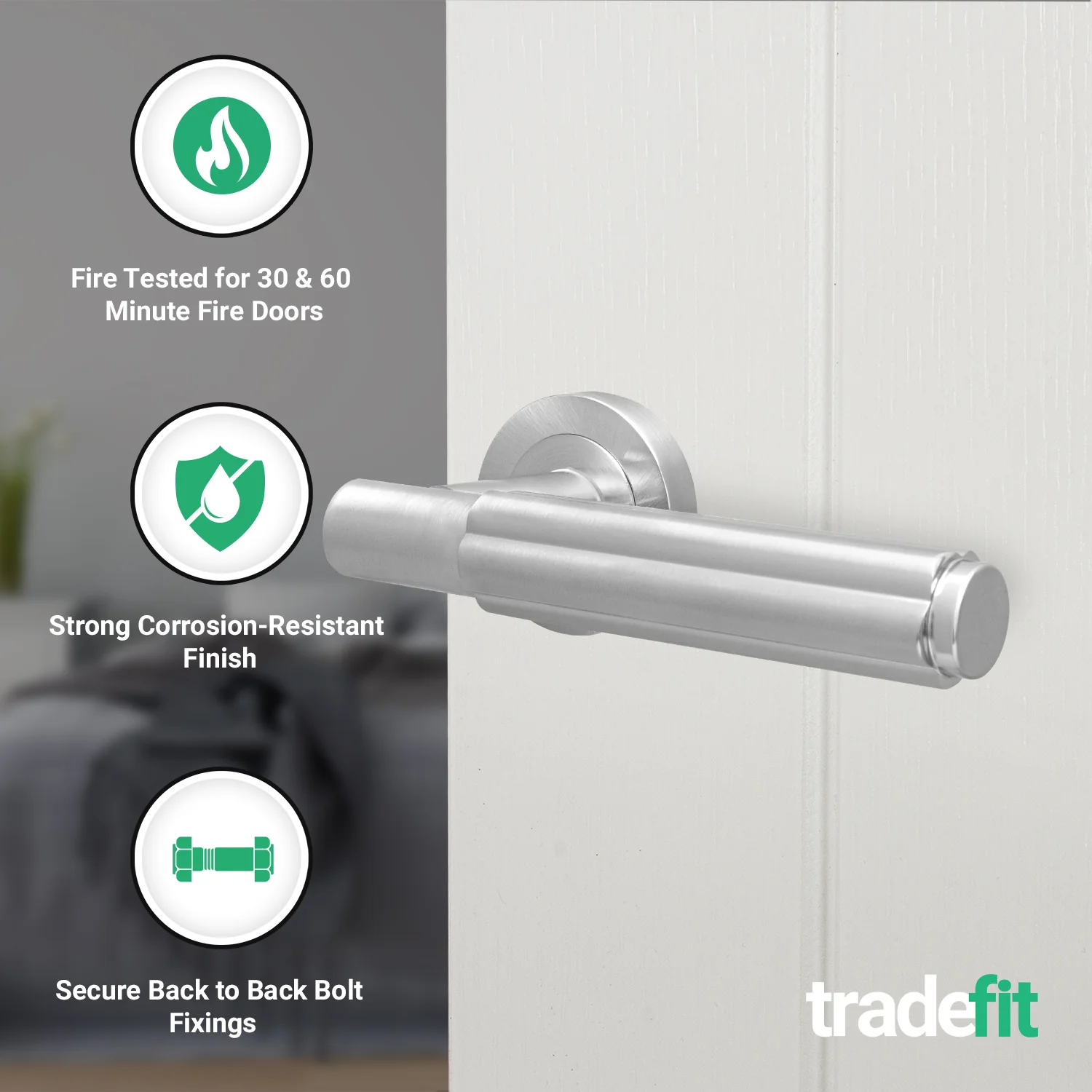 Flores Satin Nickel Lever on Rose Door Handles - Heavy Duty - FD30/60 Rated - Image 2