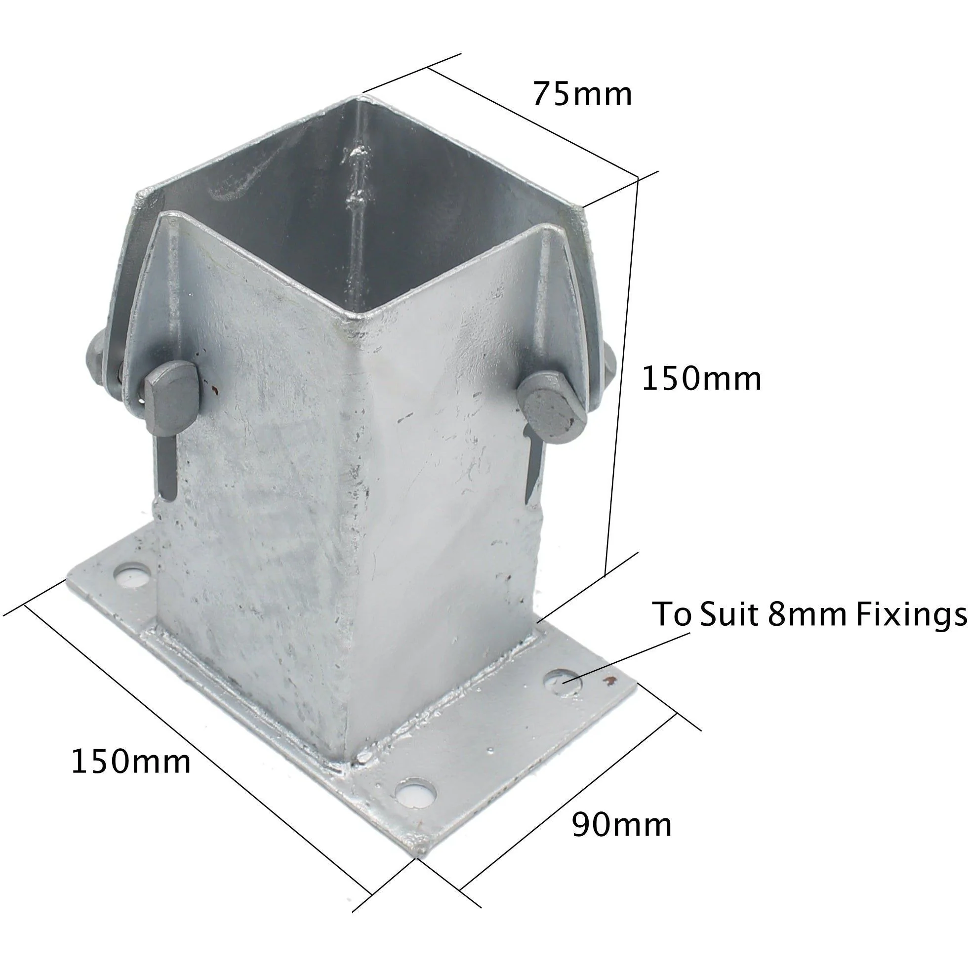 Bolt Down Fence Post Flush Fit Shoe - 75mm - Hot Dip Galvanised - Image 2