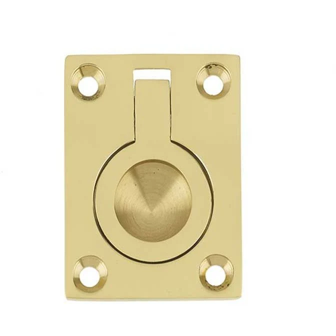 Flush Ring Cabinet Door Pull - 63x50mm - Polished Brass
