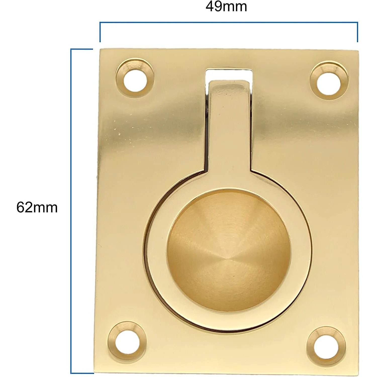 Flush Ring Pull - 50 x 63mm - Polished Brass - Image 3