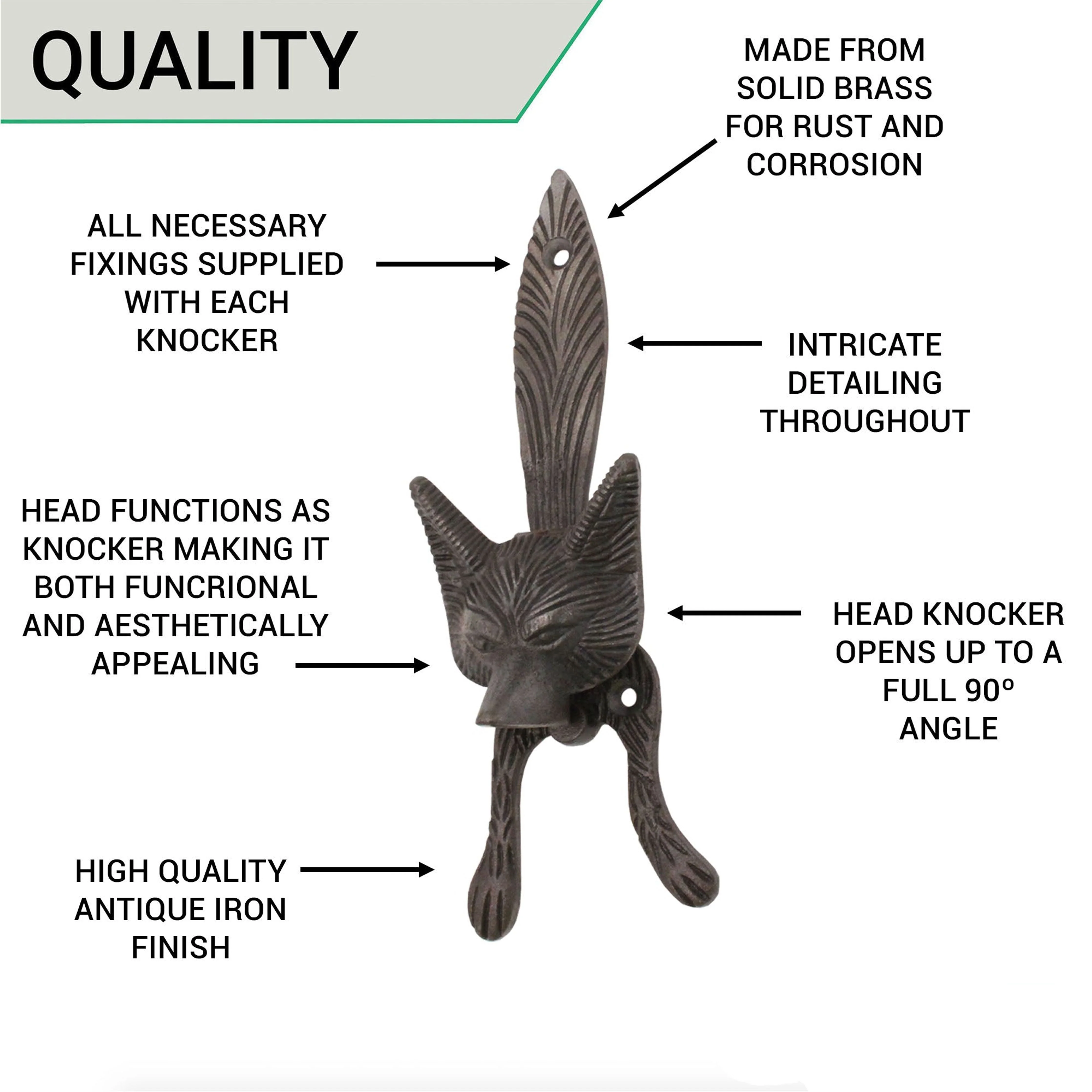 Fox Head Door Knocker - Antique Iron - Image 4