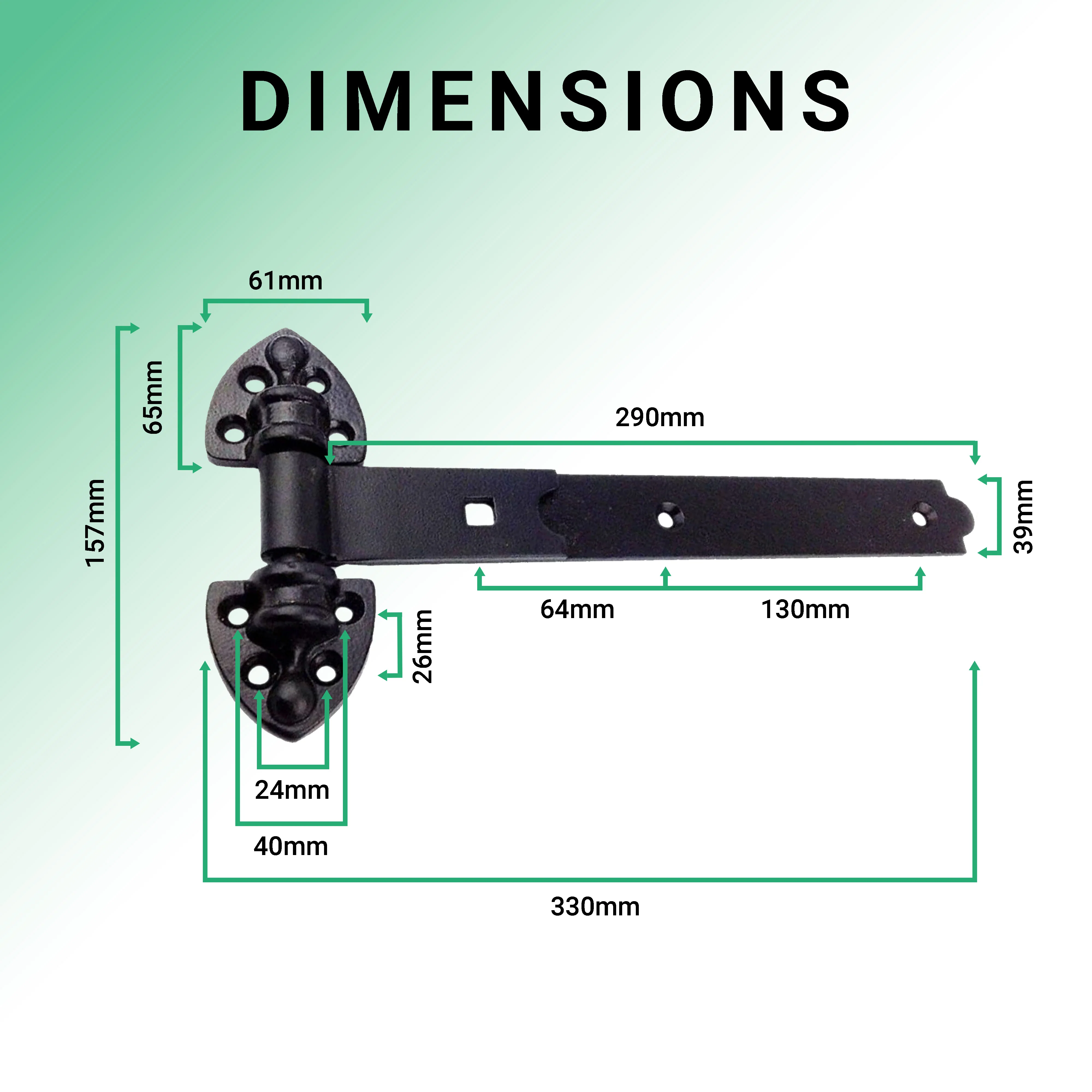 Heavy Duty Reversible Gate or Garage Hinges - 12" / 300mm - Black - 1 Pair - Image 3
