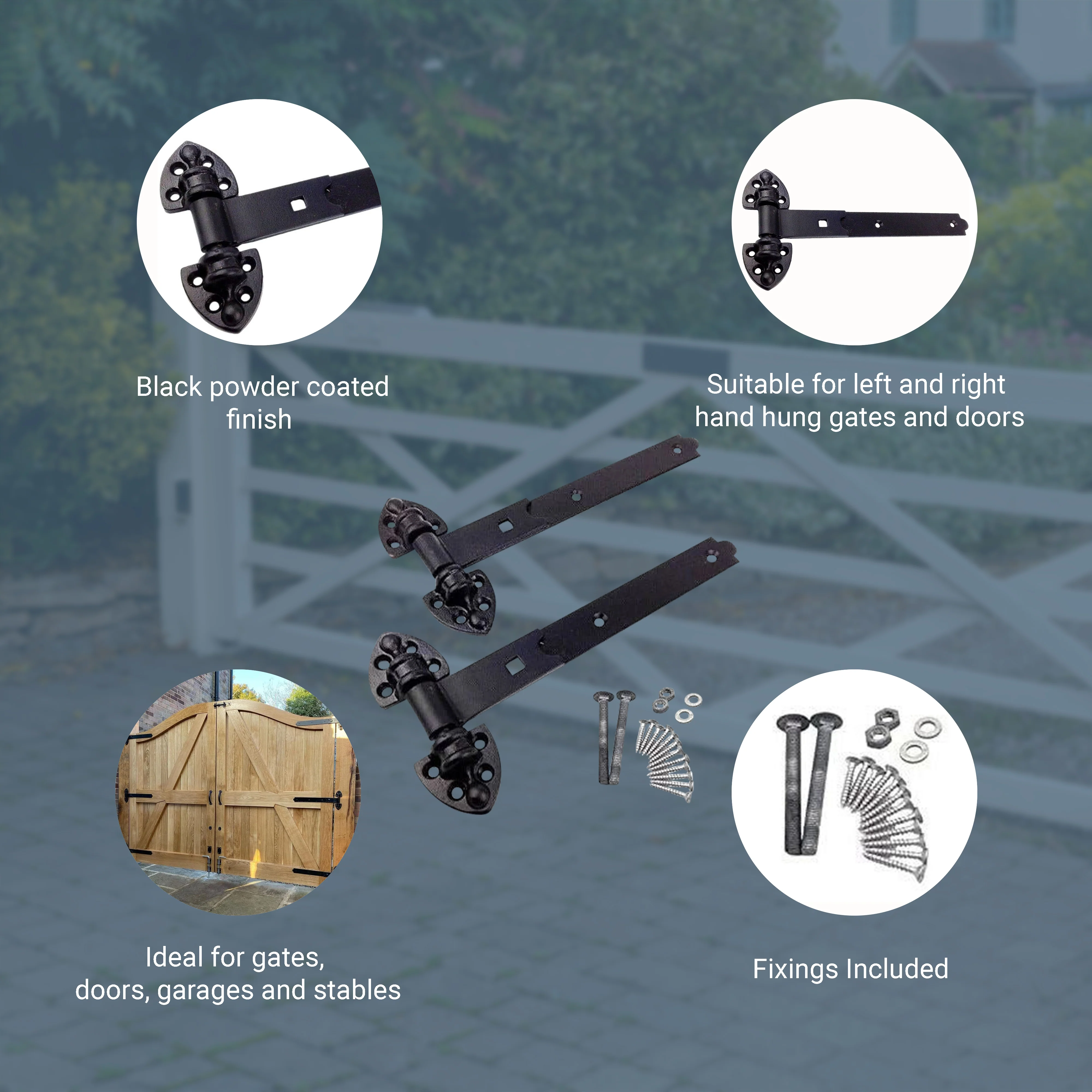 Heavy Duty Reversible Gate or Garage Hinges - 12" / 300mm - Black - 1 Pair - Image 4
