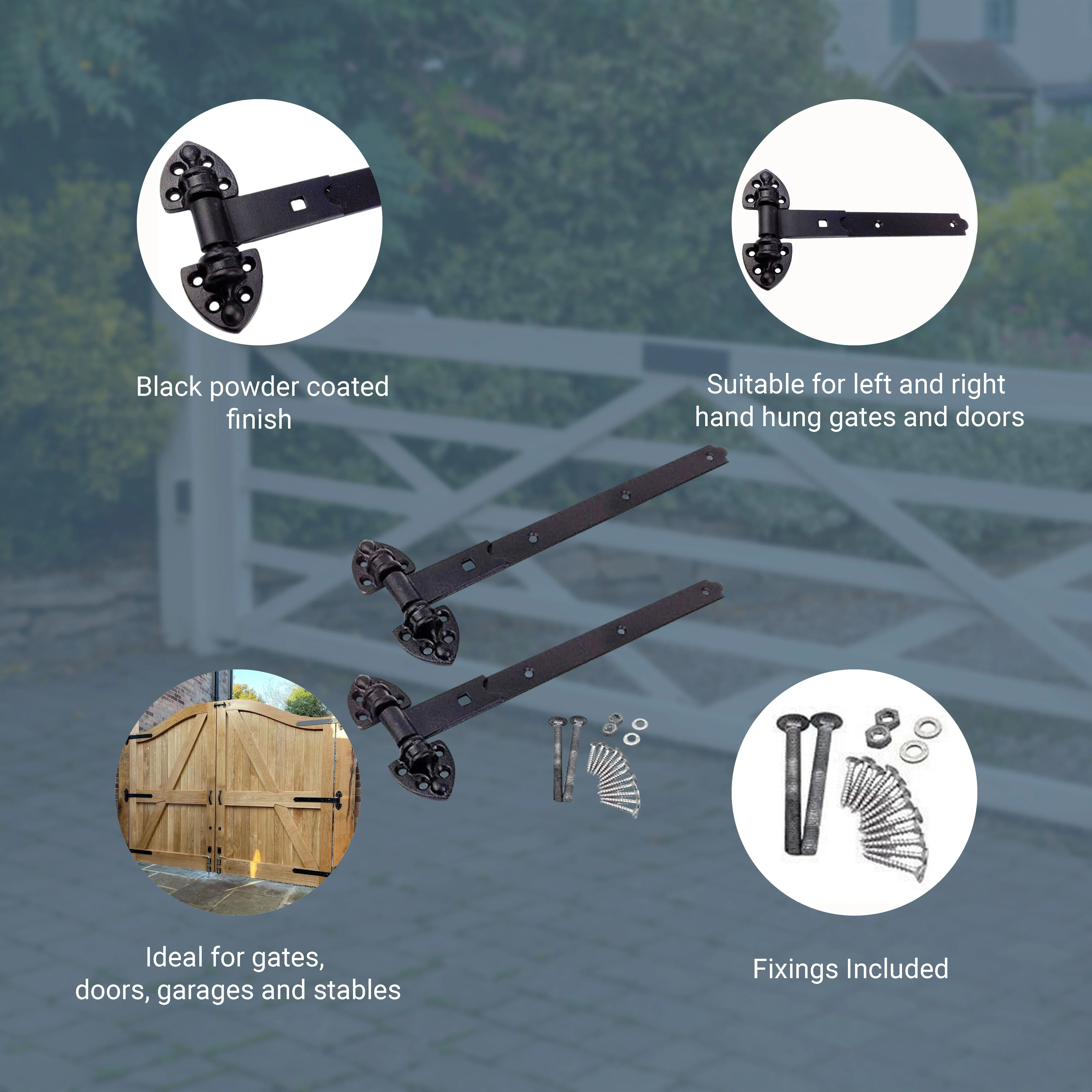 Heavy Duty Reversible Gate or Garage Hinges - 16" / 400mm - Black - 1 Pair - Image 4