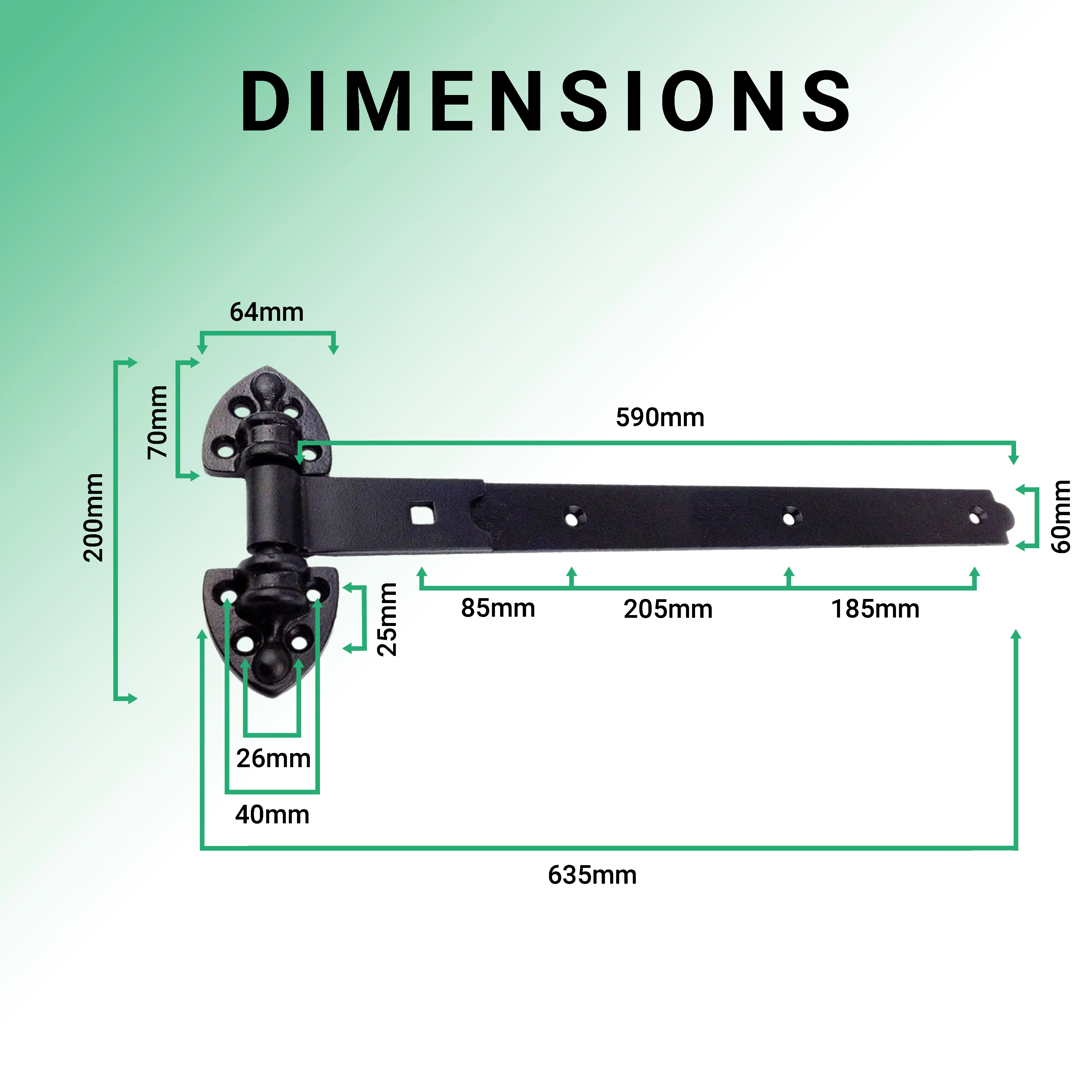 Heavy Duty Reversible Gate or Garage Hinges - 24" / 600mm - Black - 1 Pair - Image 3