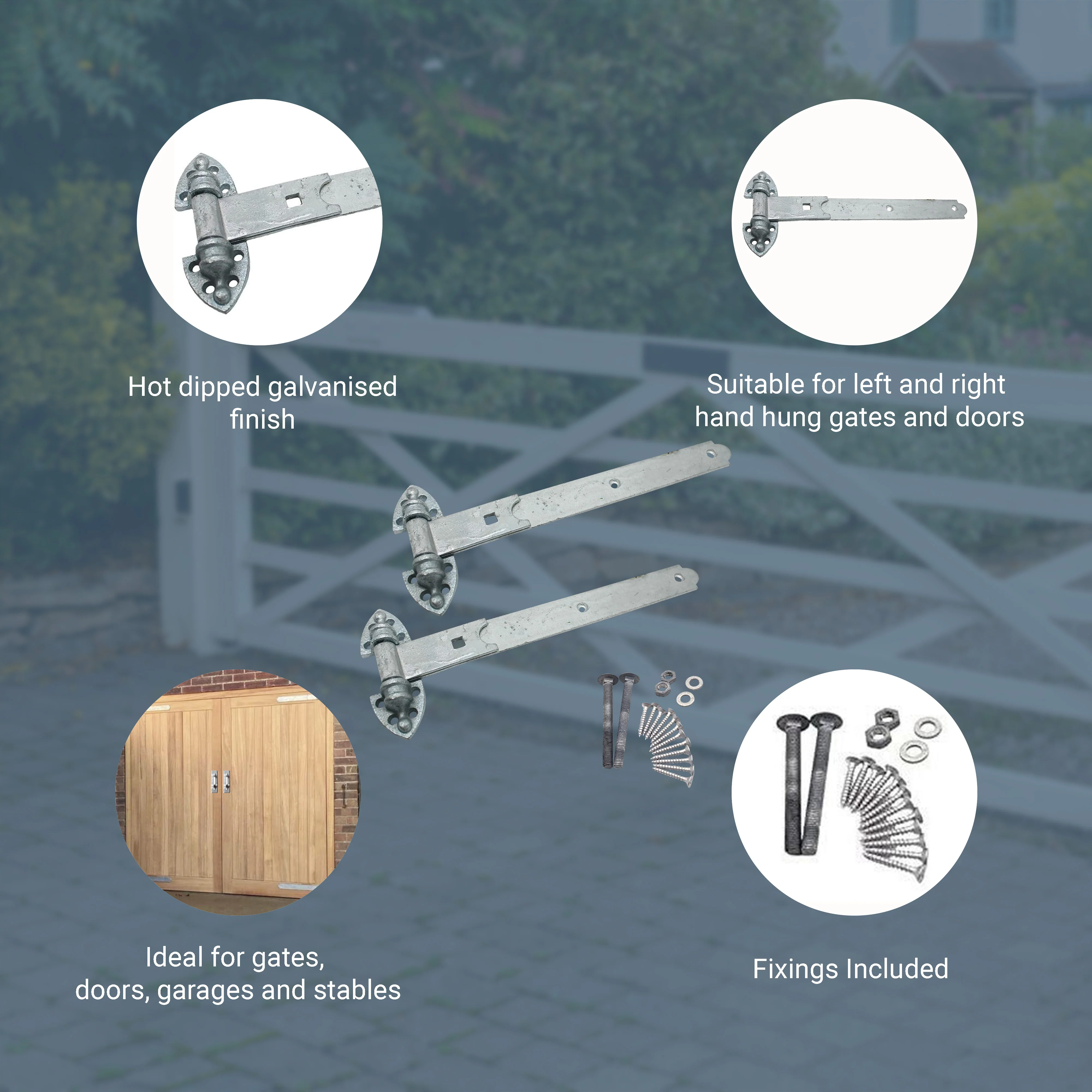 Heavy Duty Reversible Gate or Garage Hinges - 10" / 250mm - Galvanised - 1 Pair - Image 4