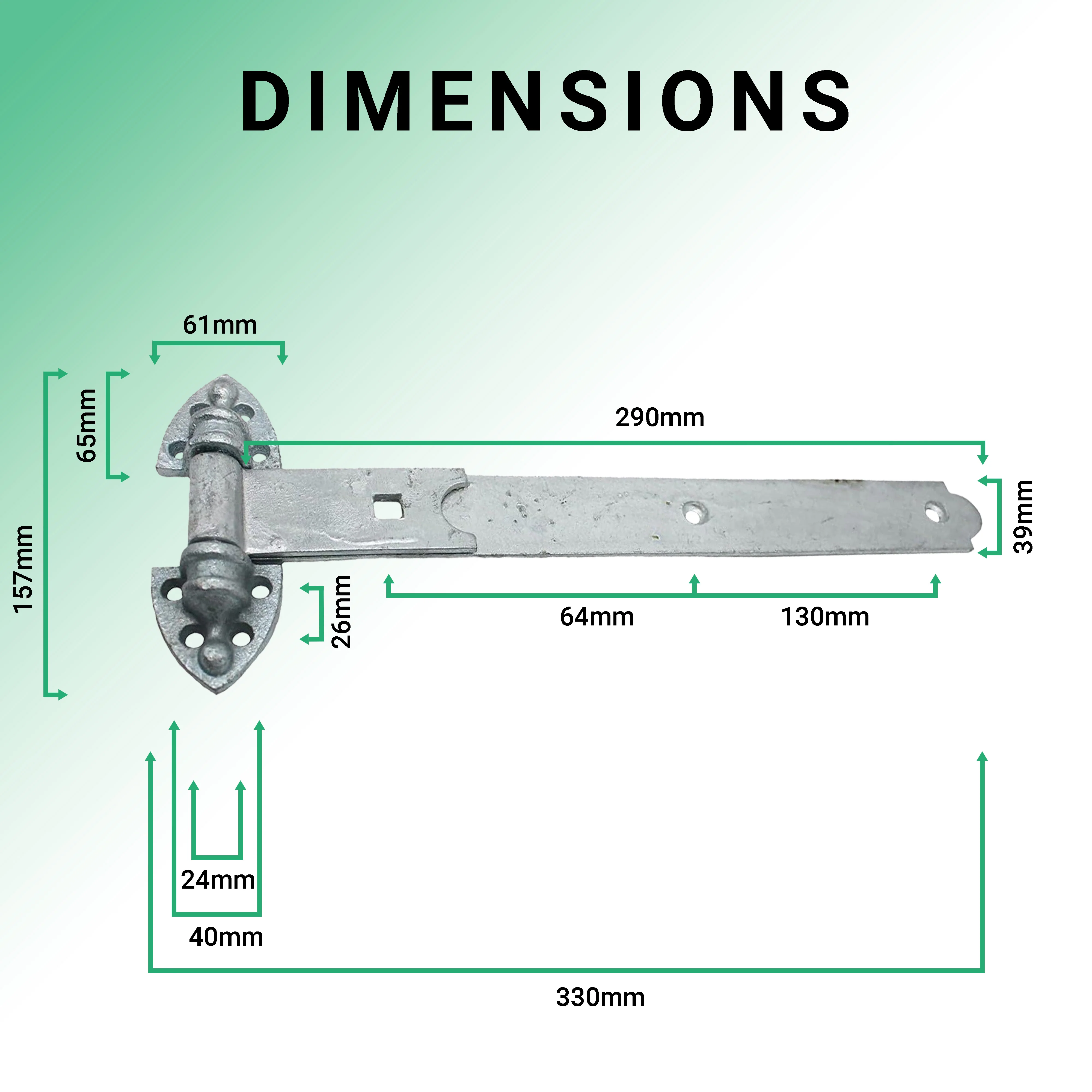 Heavy Duty Reversible Gate or Garage Hinges - 12" / 300mm - Galvanised - 1 Pair - Image 3