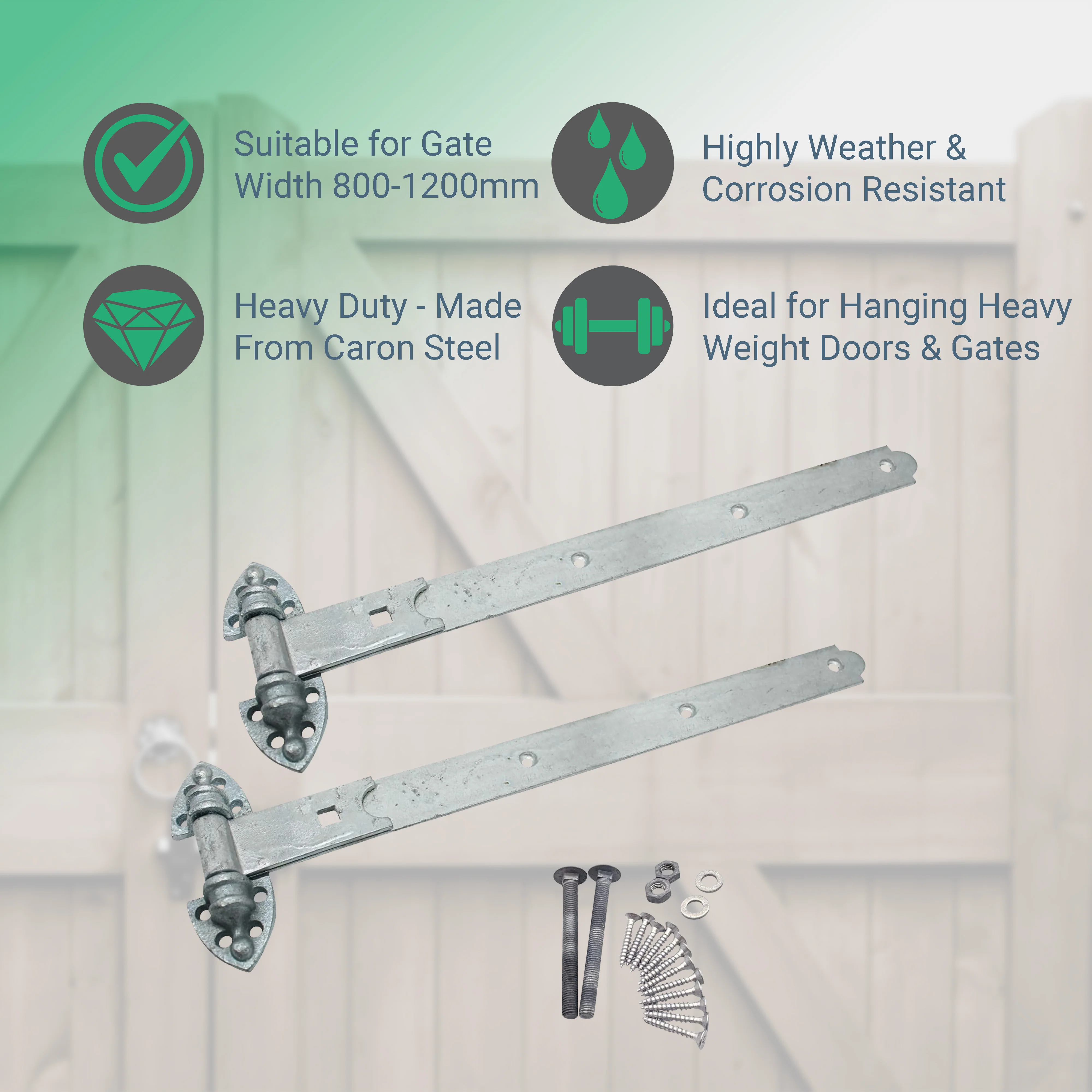 Heavy Duty Reversible Gate or Garage Hinges - 16" / 400mm - Galvanised - 1 Pair - Image 2