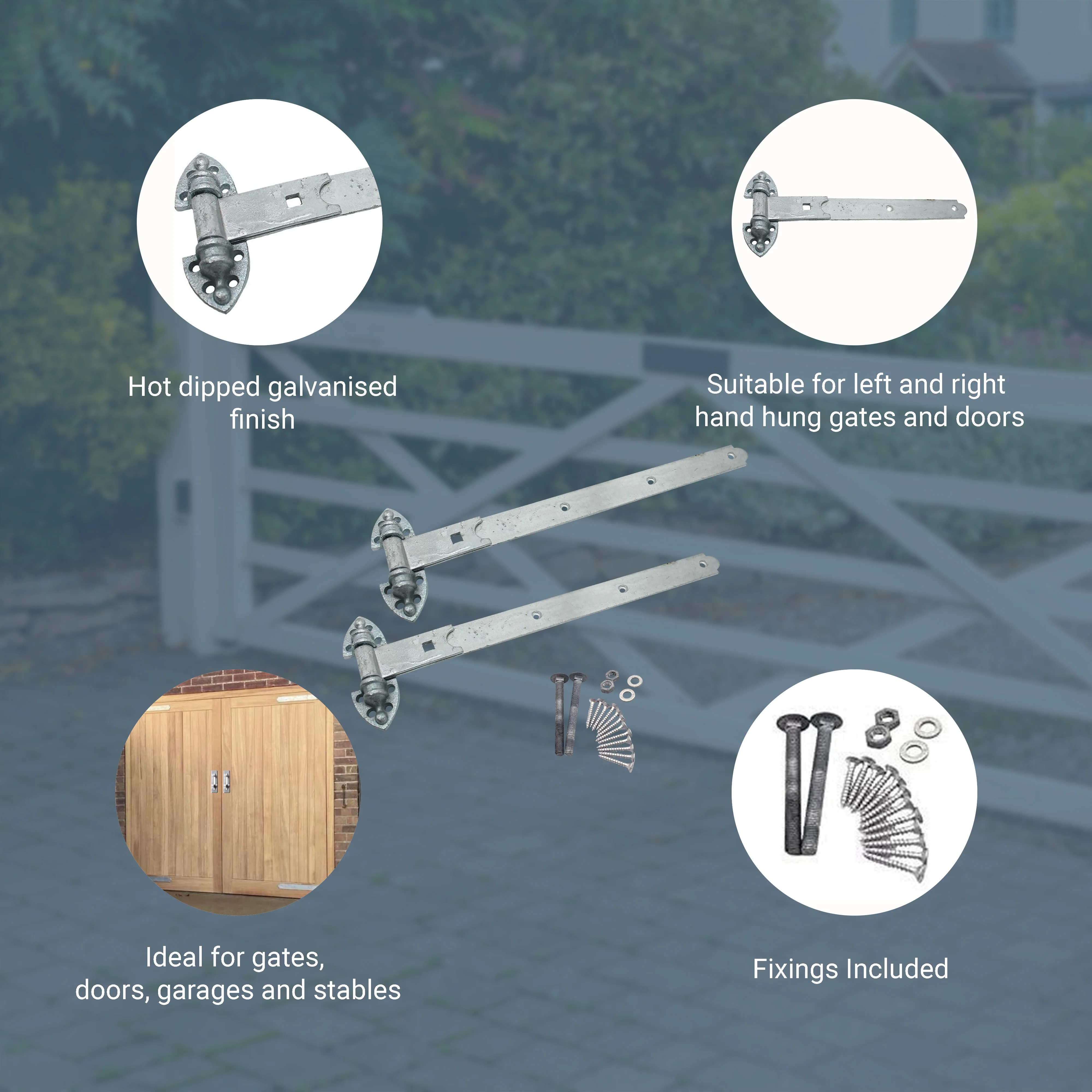 Heavy Duty Reversible Gate or Garage Hinges - 16" / 400mm - Galvanised - 1 Pair - Image 3