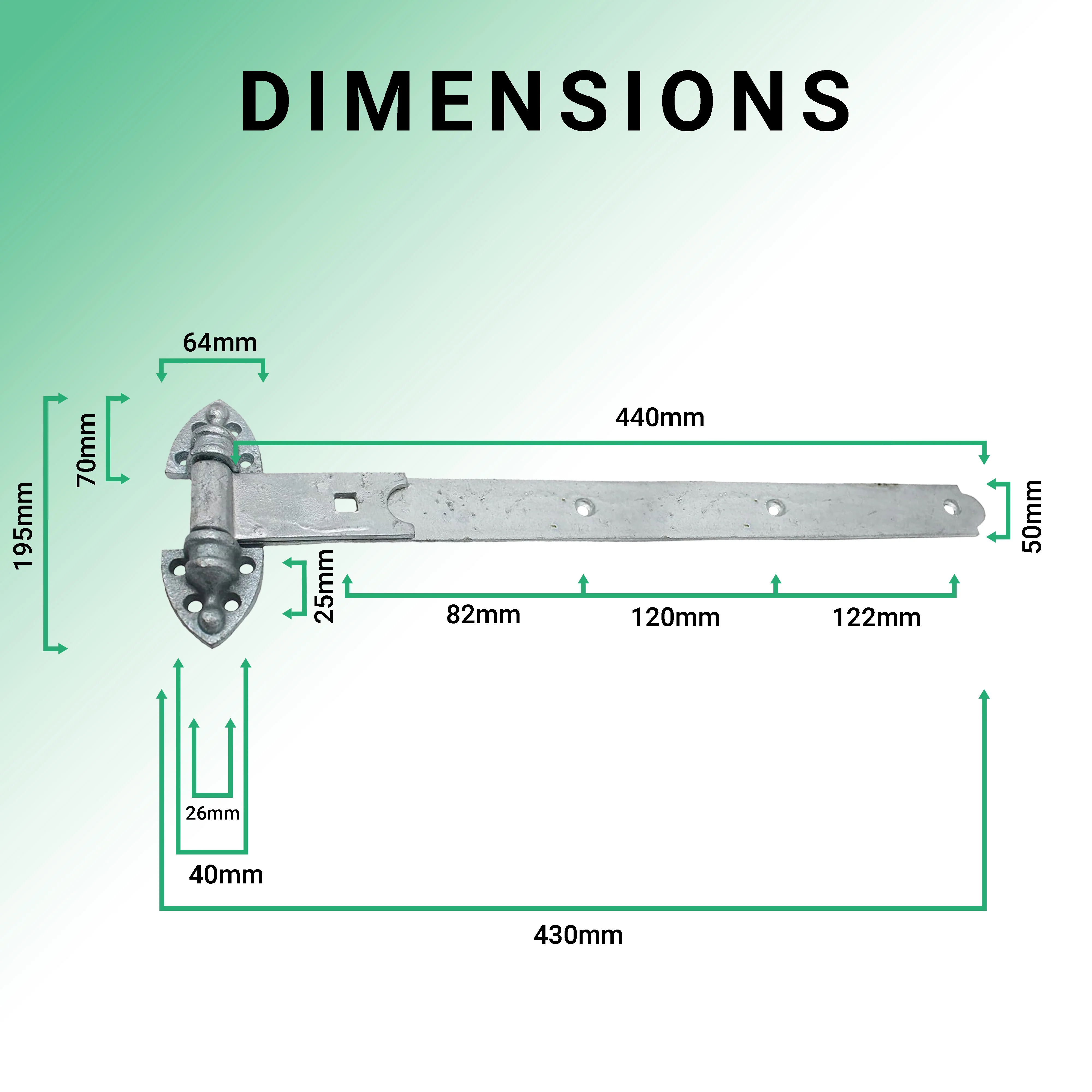 Heavy Duty Reversible Gate or Garage Hinges - 18" / 450mm - Galvanised - 1 Pair - Image 3