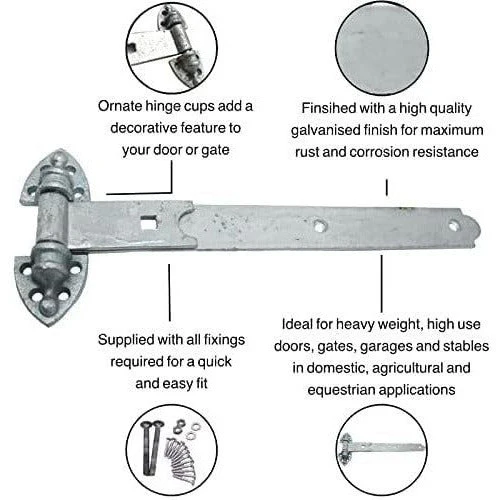 Gate Garage Hinges Heavy Reversible Pair & Fixings - 42 Inch / 1050mm - Galvanised - 1 Pair - Image 4