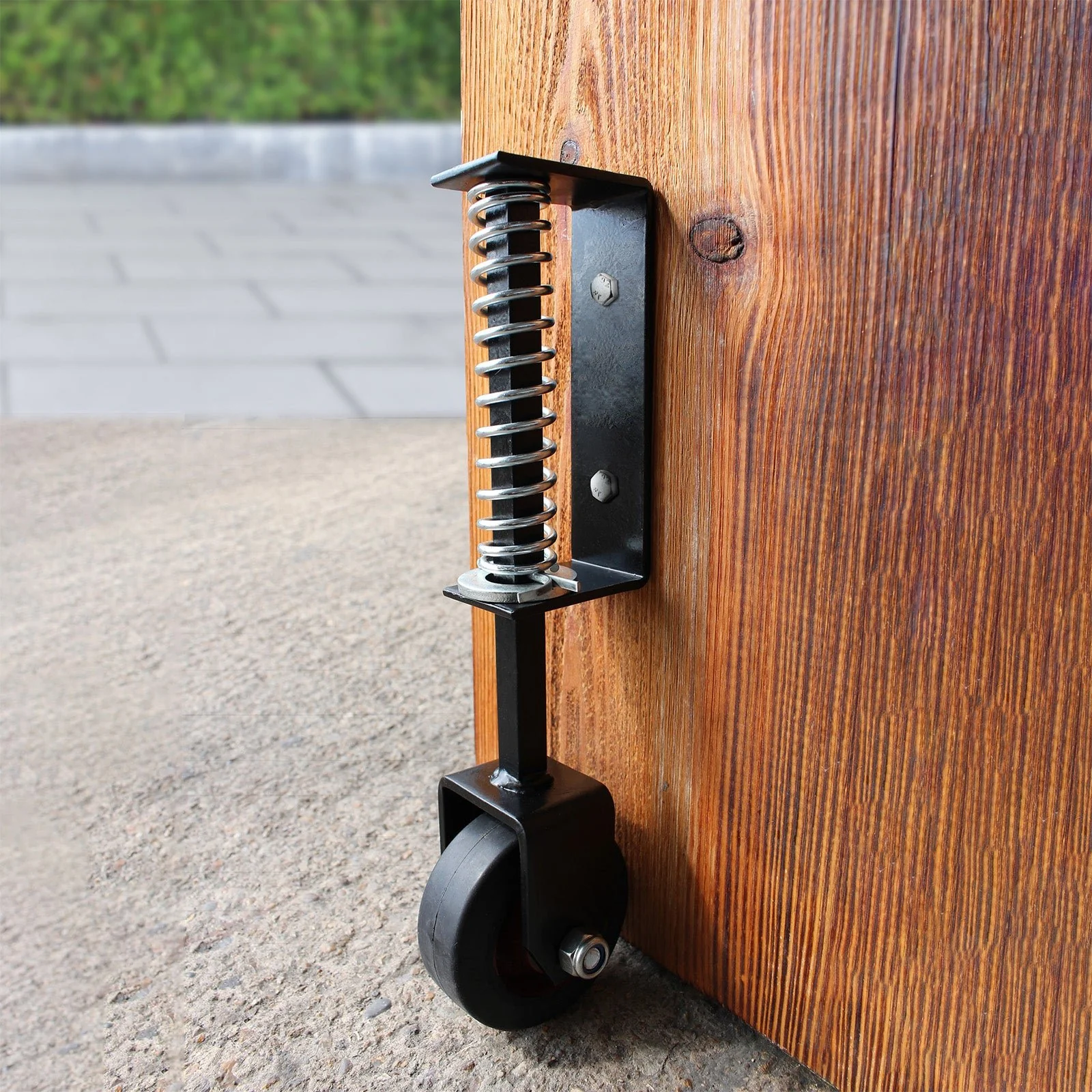 Heavy Duty Spring Loaded Gate Garage Door Wheel on Castor - 102mm - 138kg Load - Black - Image 5