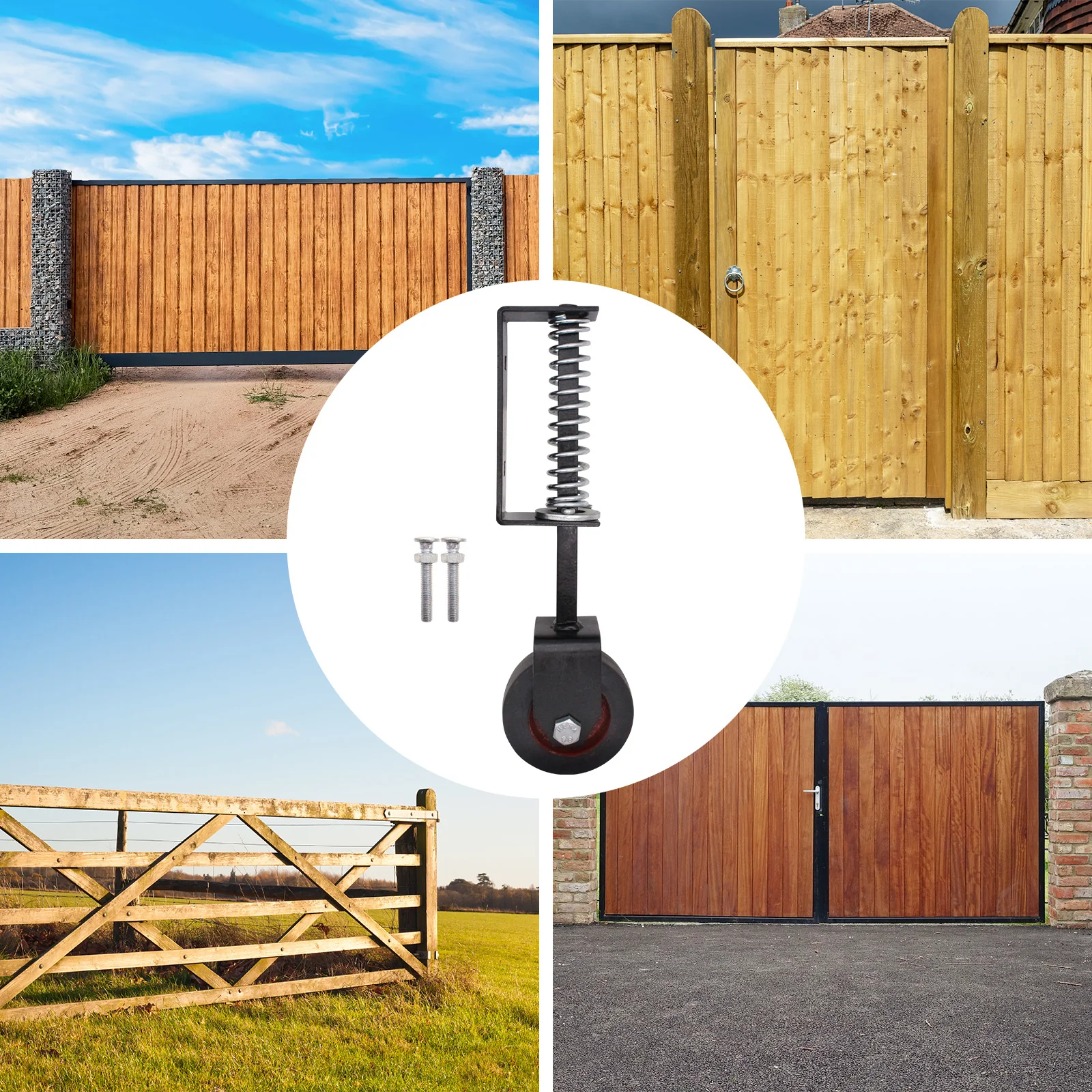 Heavy Duty Spring Loaded Gate Garage Door Wheel on Castor - 102mm - 138kg Load - Black - Image 6