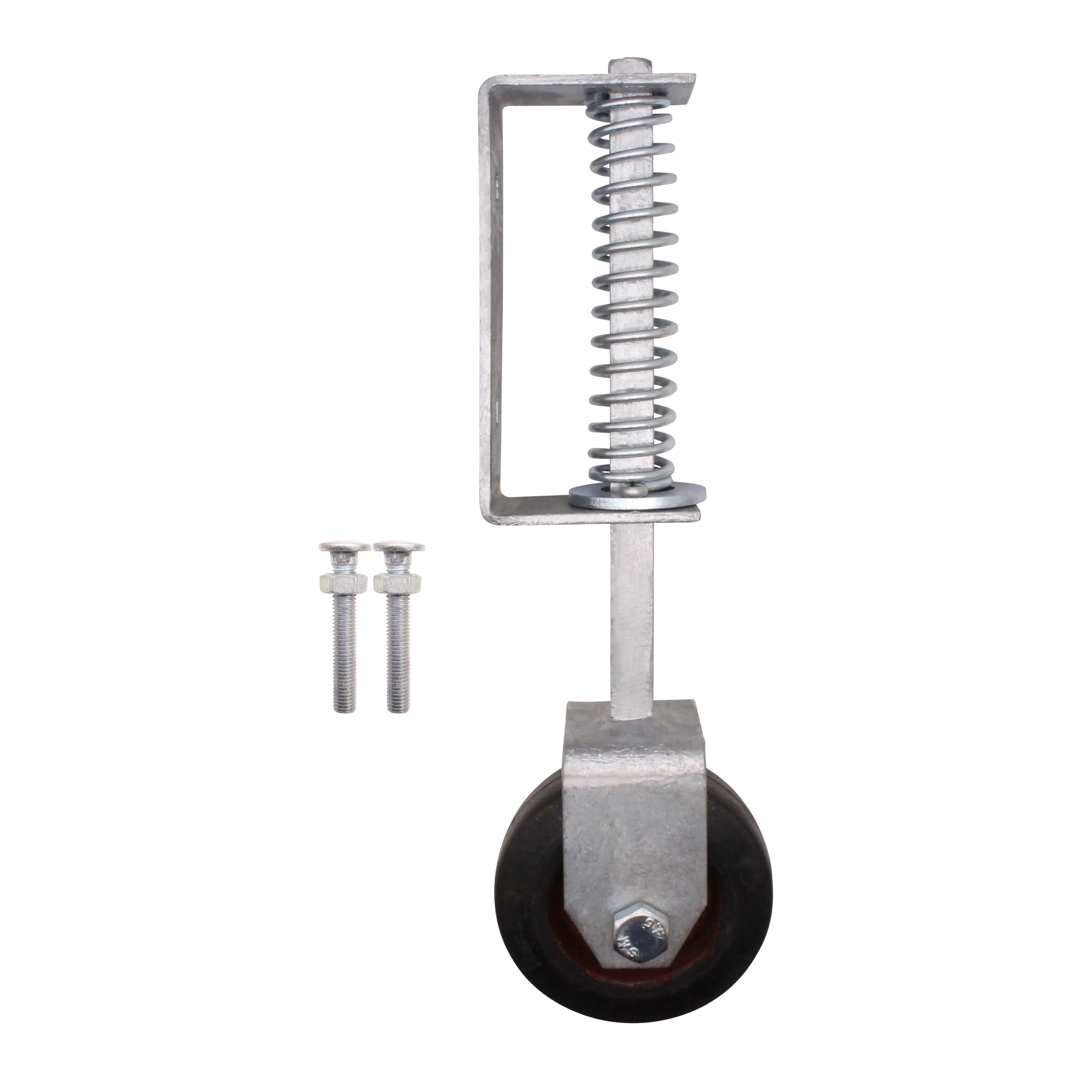 Heavy Duty Spring Loaded Gate Garage Door Wheel on Castor - 102mm - 138kg Load - Galvanised