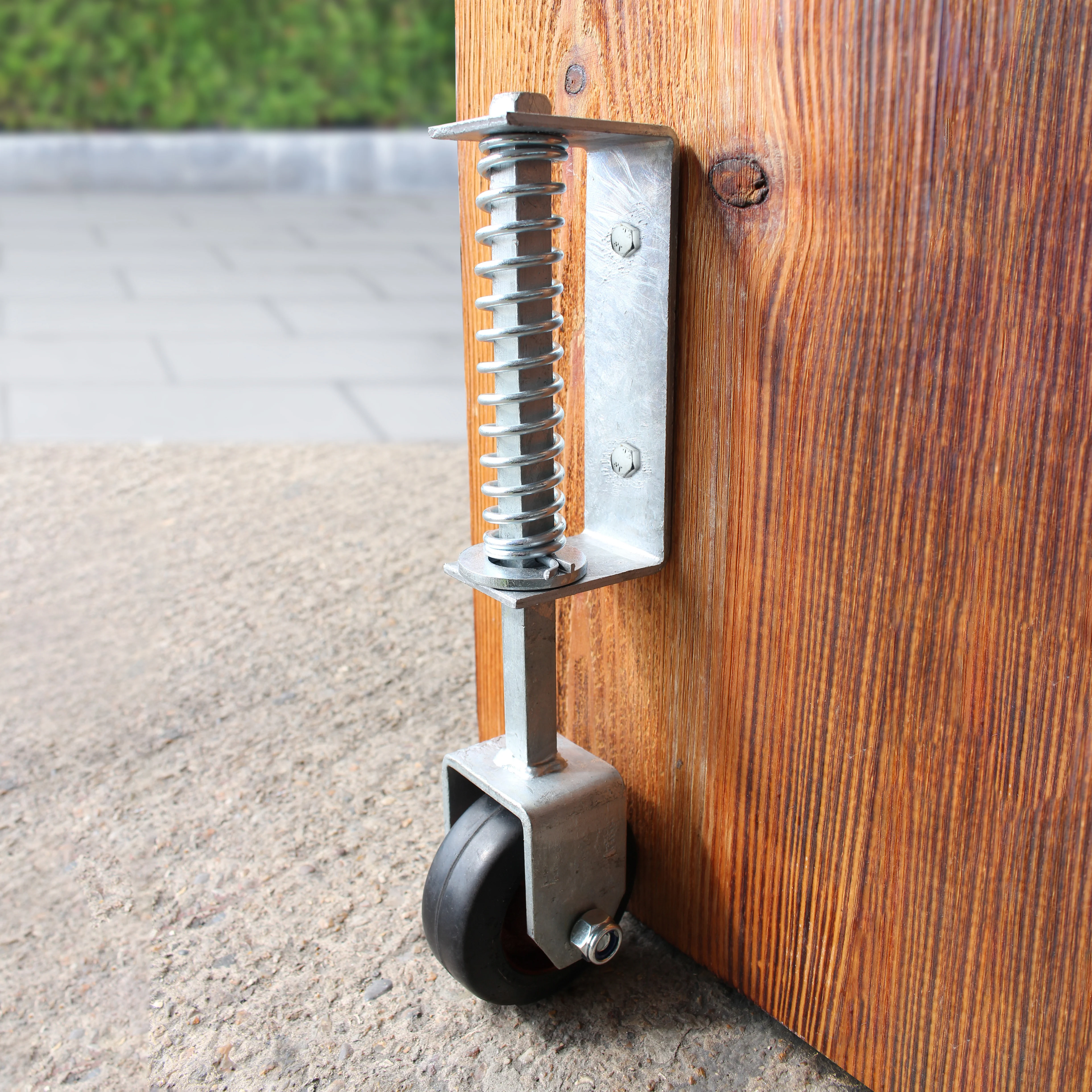 Heavy Duty Spring Loaded Gate Garage Door Wheel on Castor - 102mm - 138kg Load - Galvanised - Image 5