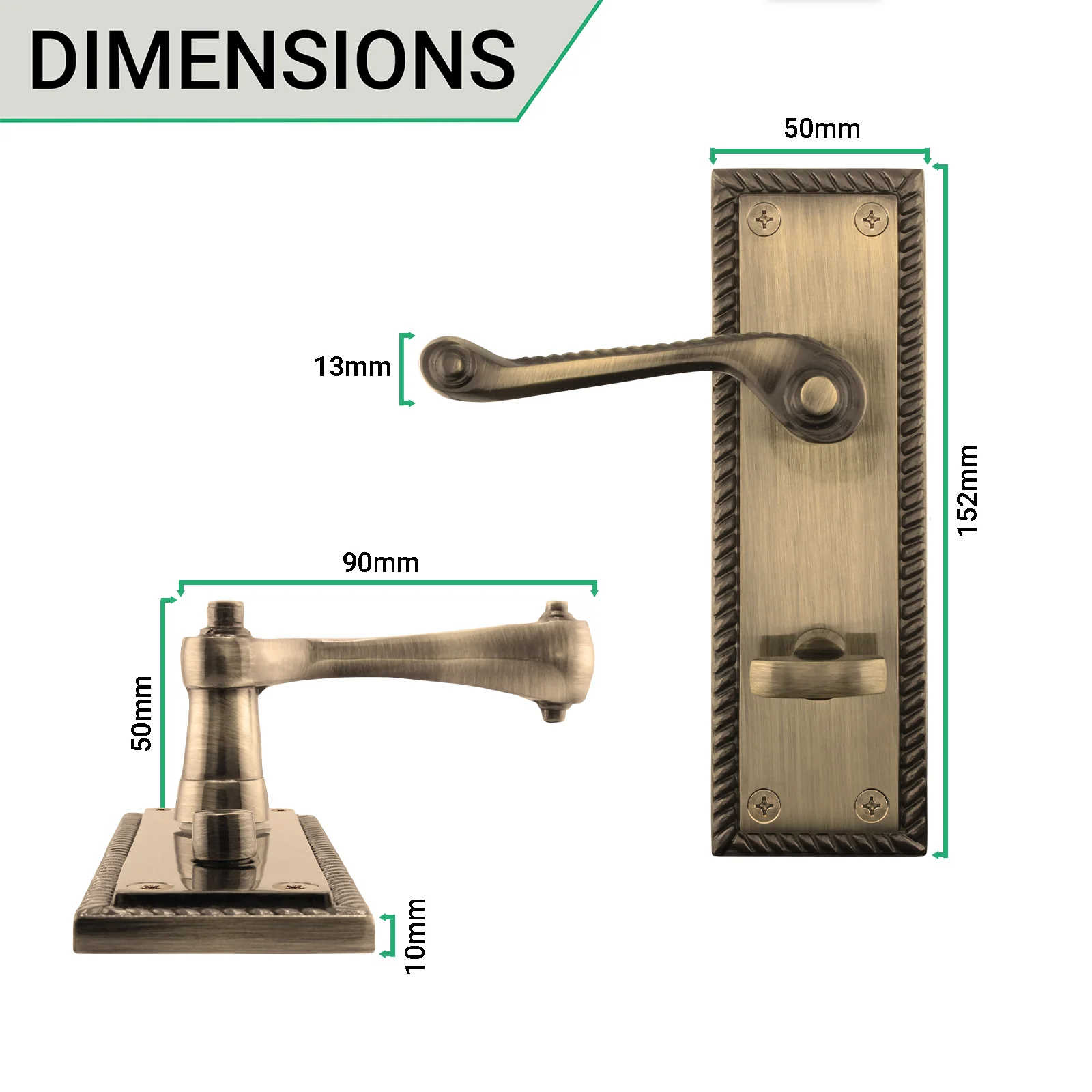 Georgian Rope Edge Scroll Antique Brass Door Handles - Bathroom - Image 3