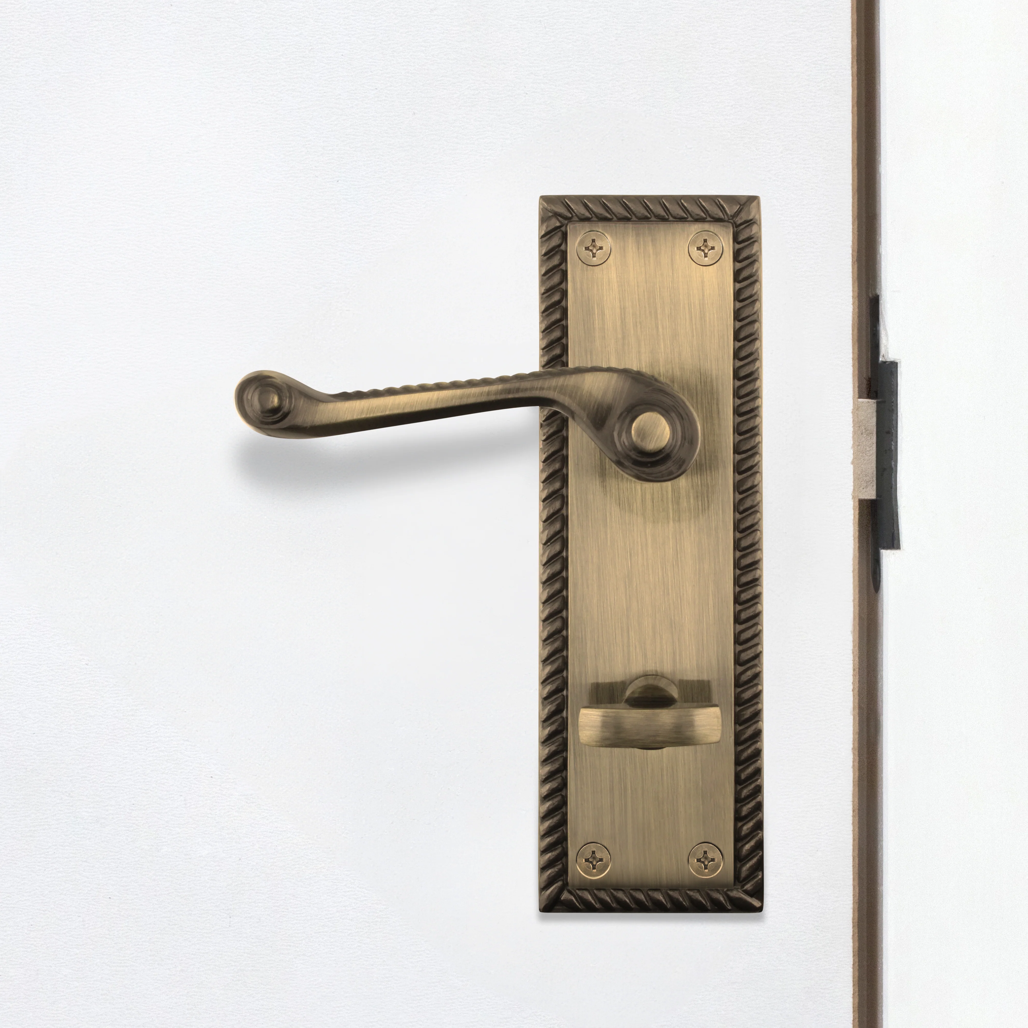 Georgian Rope Edge Scroll Antique Brass Door Handles - Bathroom - Image 6