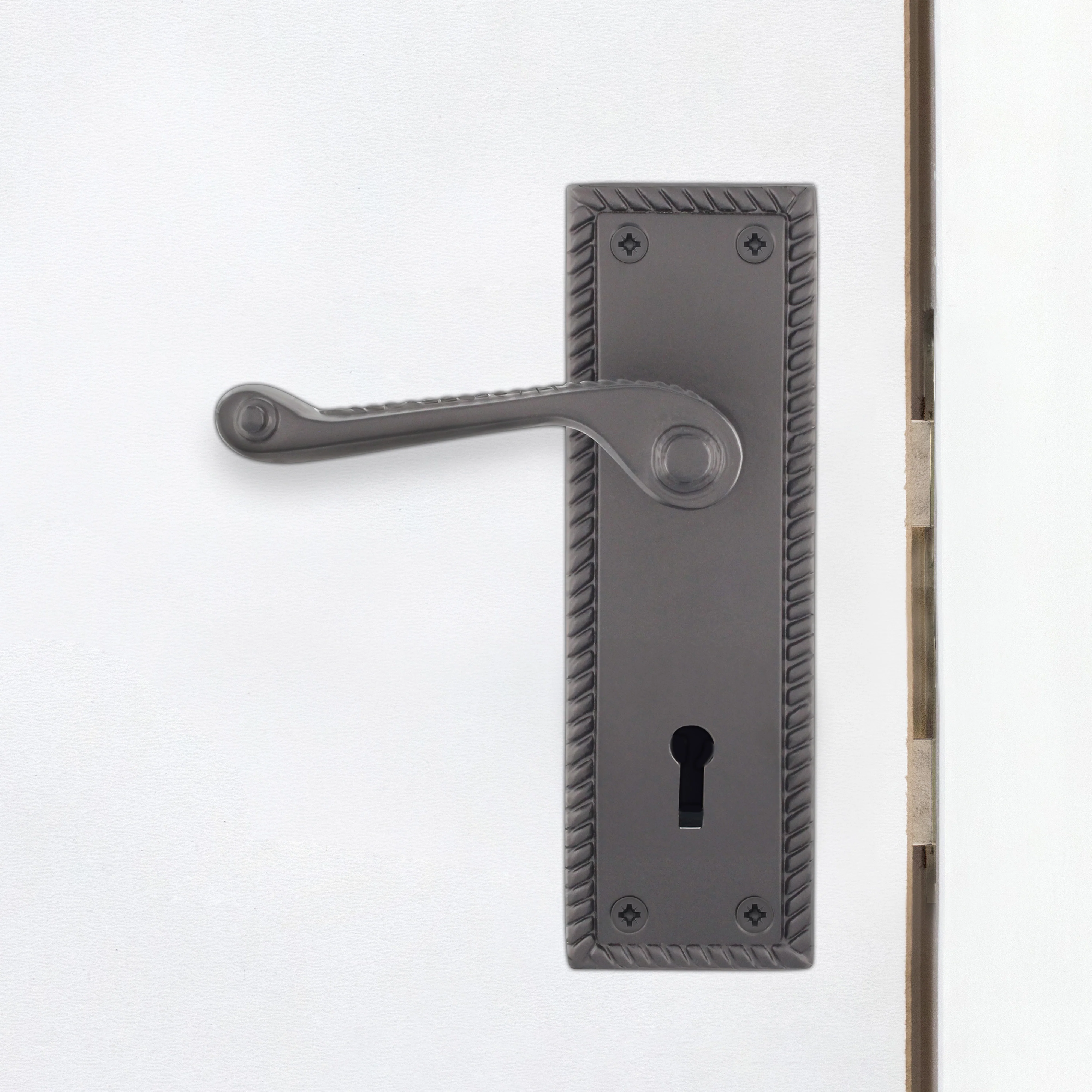 Georgian Rope Edge Scroll Black Door Handle Pack - 64mm Sashlock - Image 5