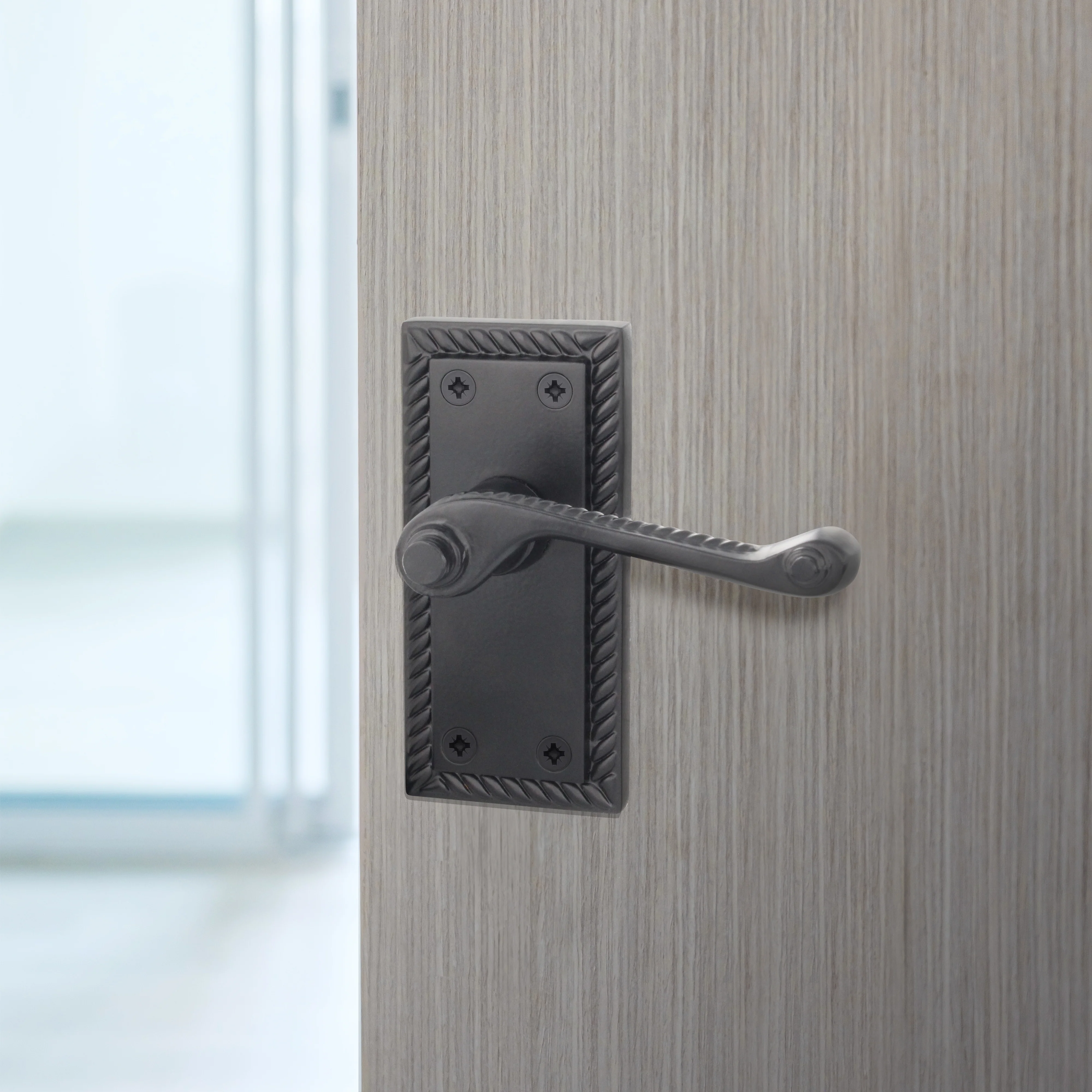 Georgian Rope Edge Scroll Black Door Handle Pack - 76mm Latch - Image 5