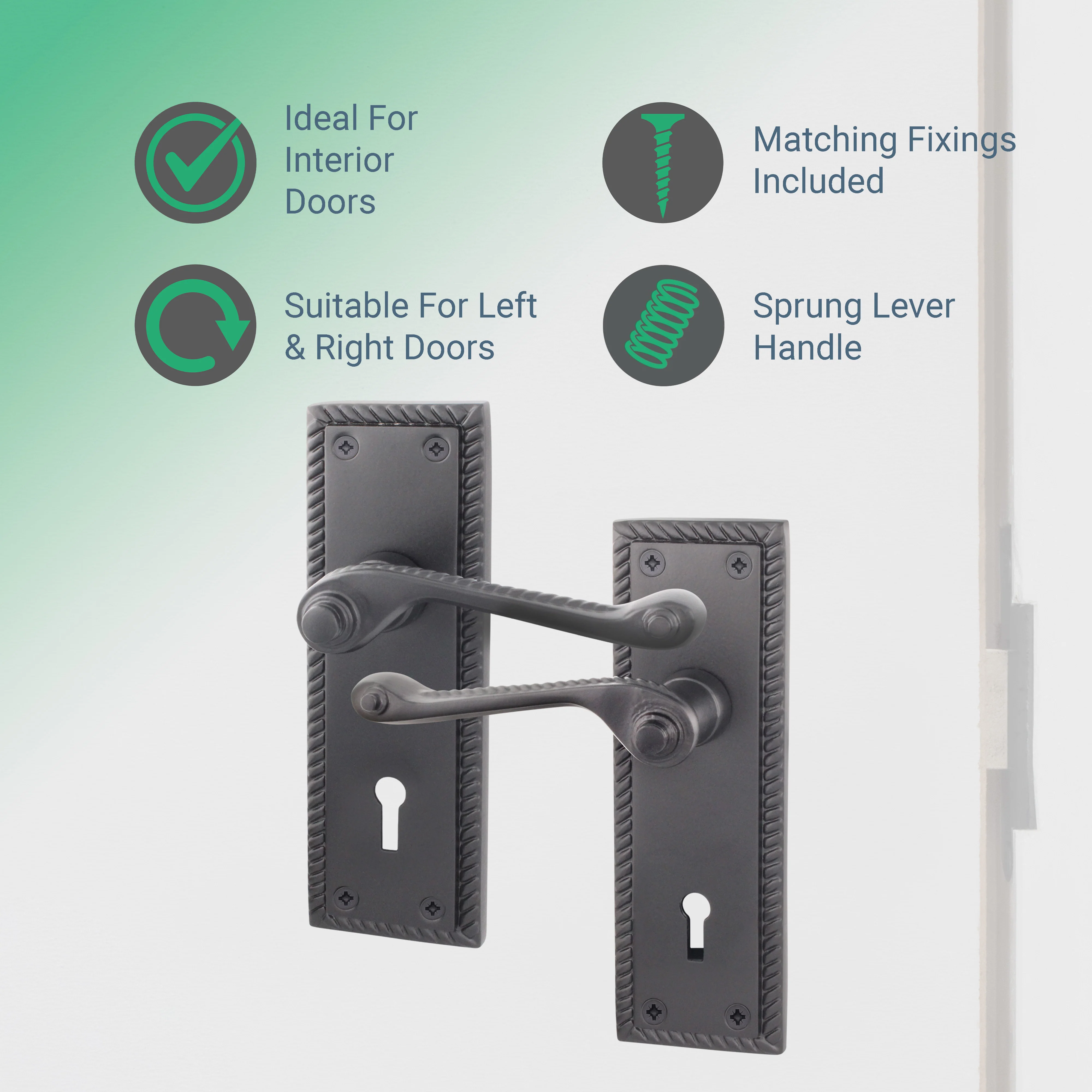 Georgian Rope Edge Scroll Black Door Handle Pack - 80mm Sashlock - Image 2