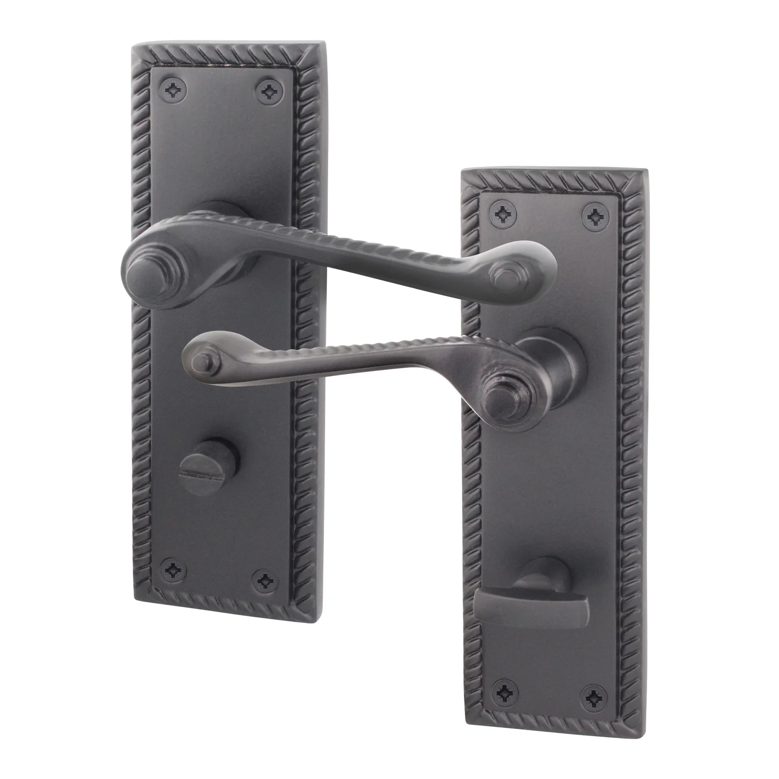 Georgian Rope Edge Scroll Black Door Handles - Bathroom