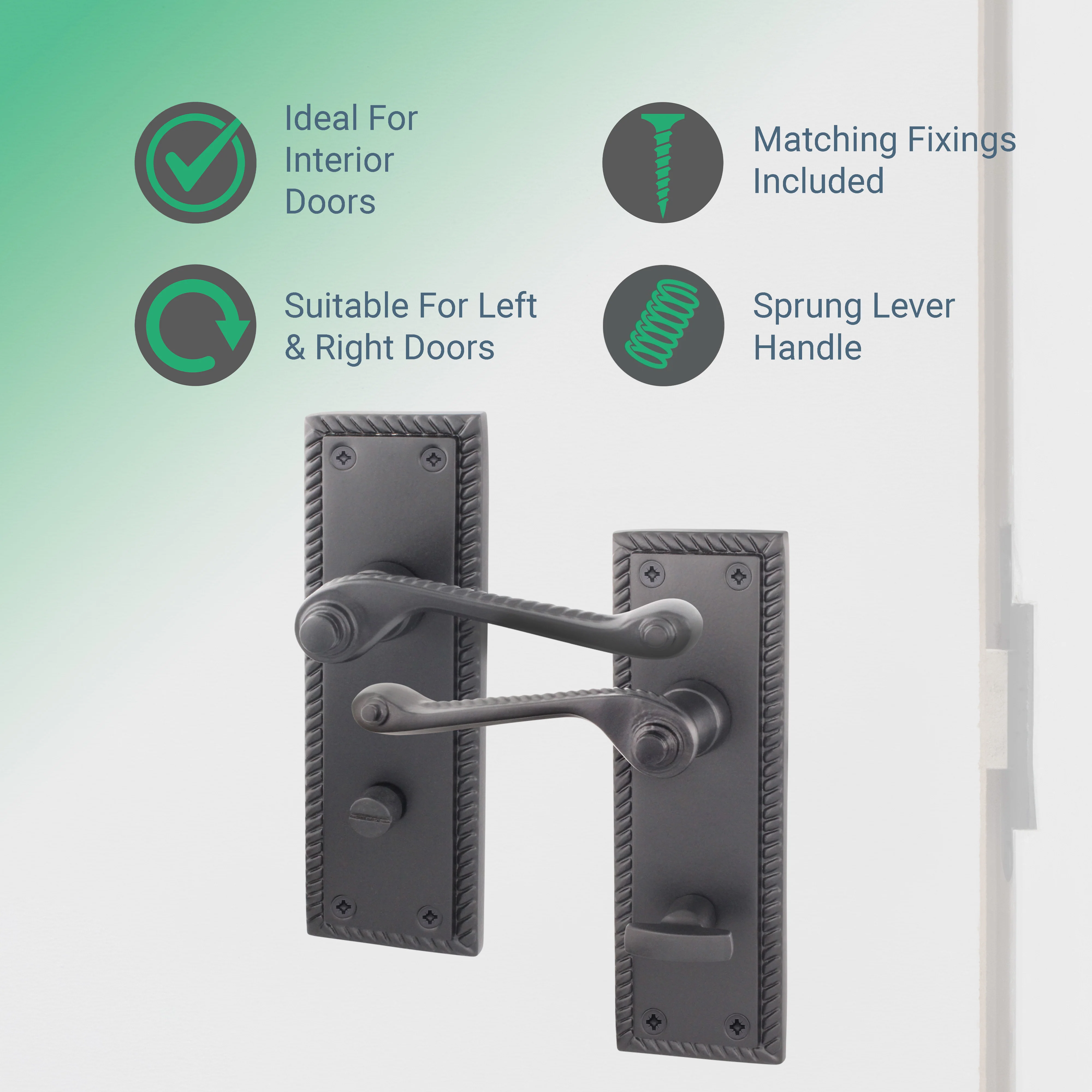 Georgian Rope Edge Scroll Black Door Handles - Bathroom - Image 2