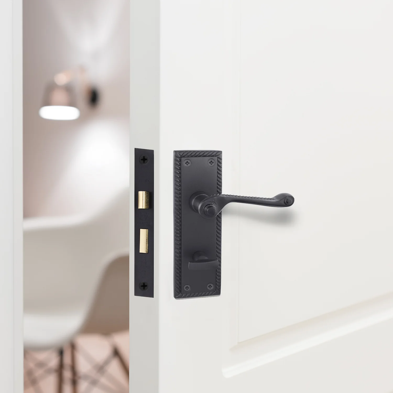 Georgian Rope Edge Scroll Black Door Handles - Bathroom - Image 5