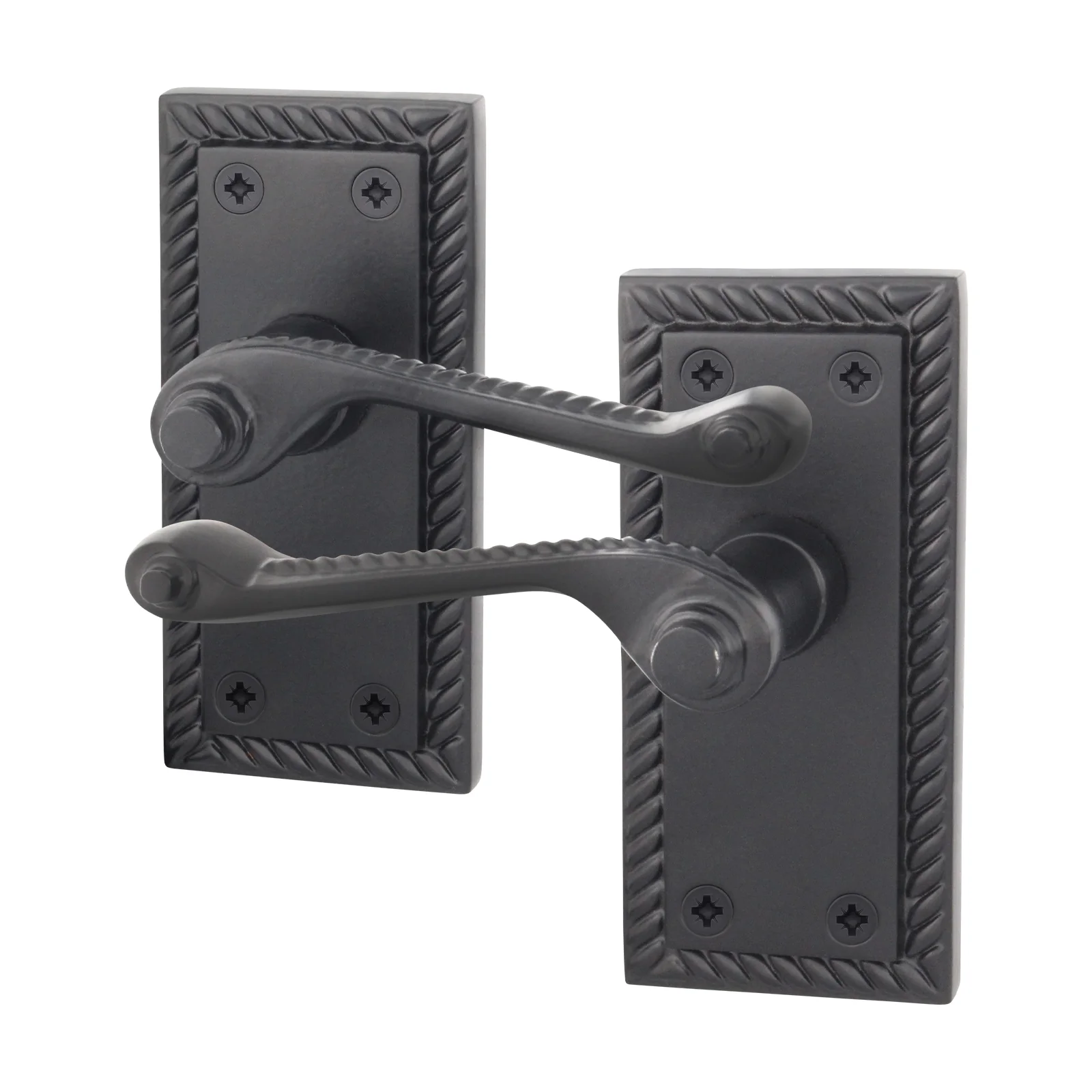 Georgian Rope Edge Scroll Black Door Handles - Latch