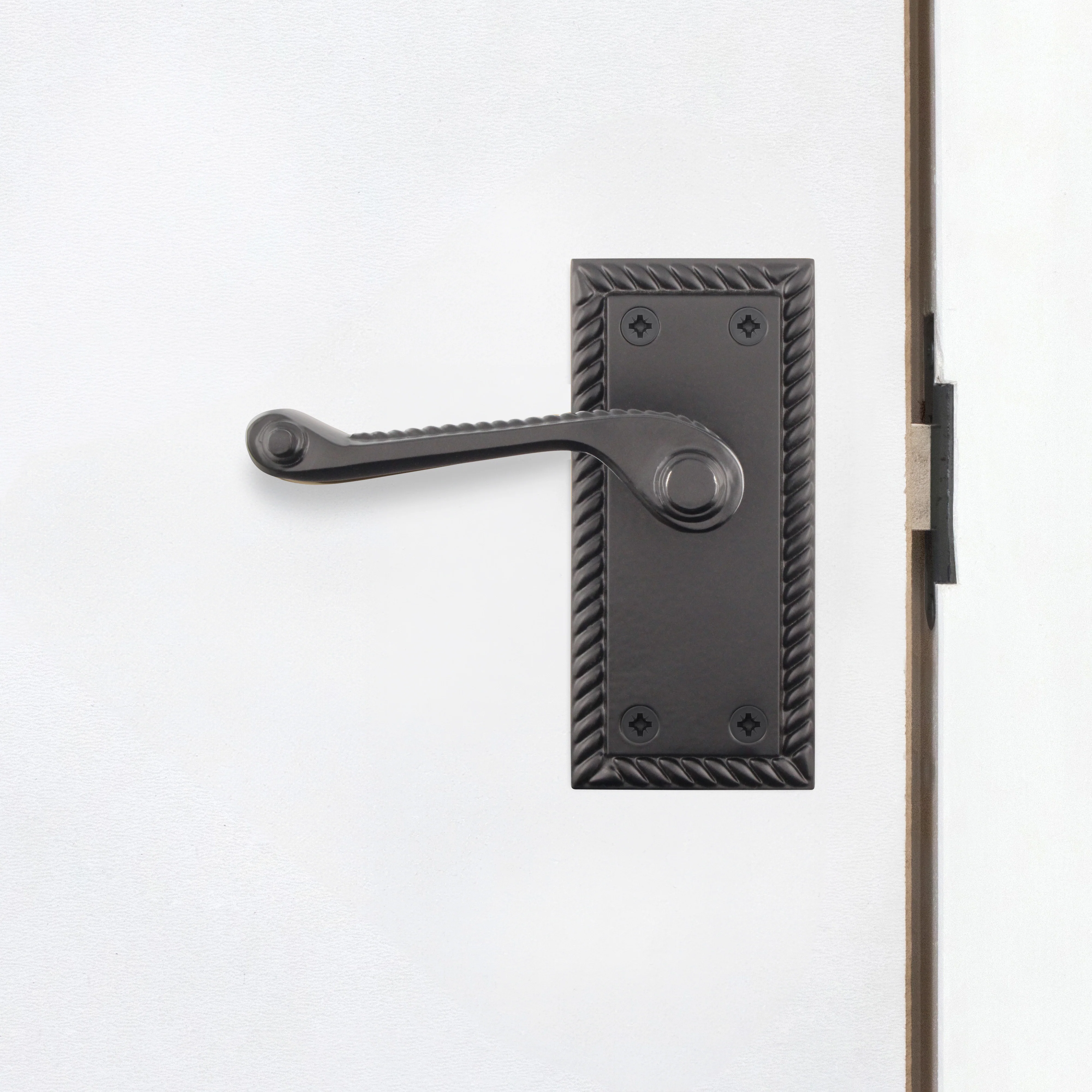 Georgian Rope Edge Scroll Black Door Handles - Latch - Image 6