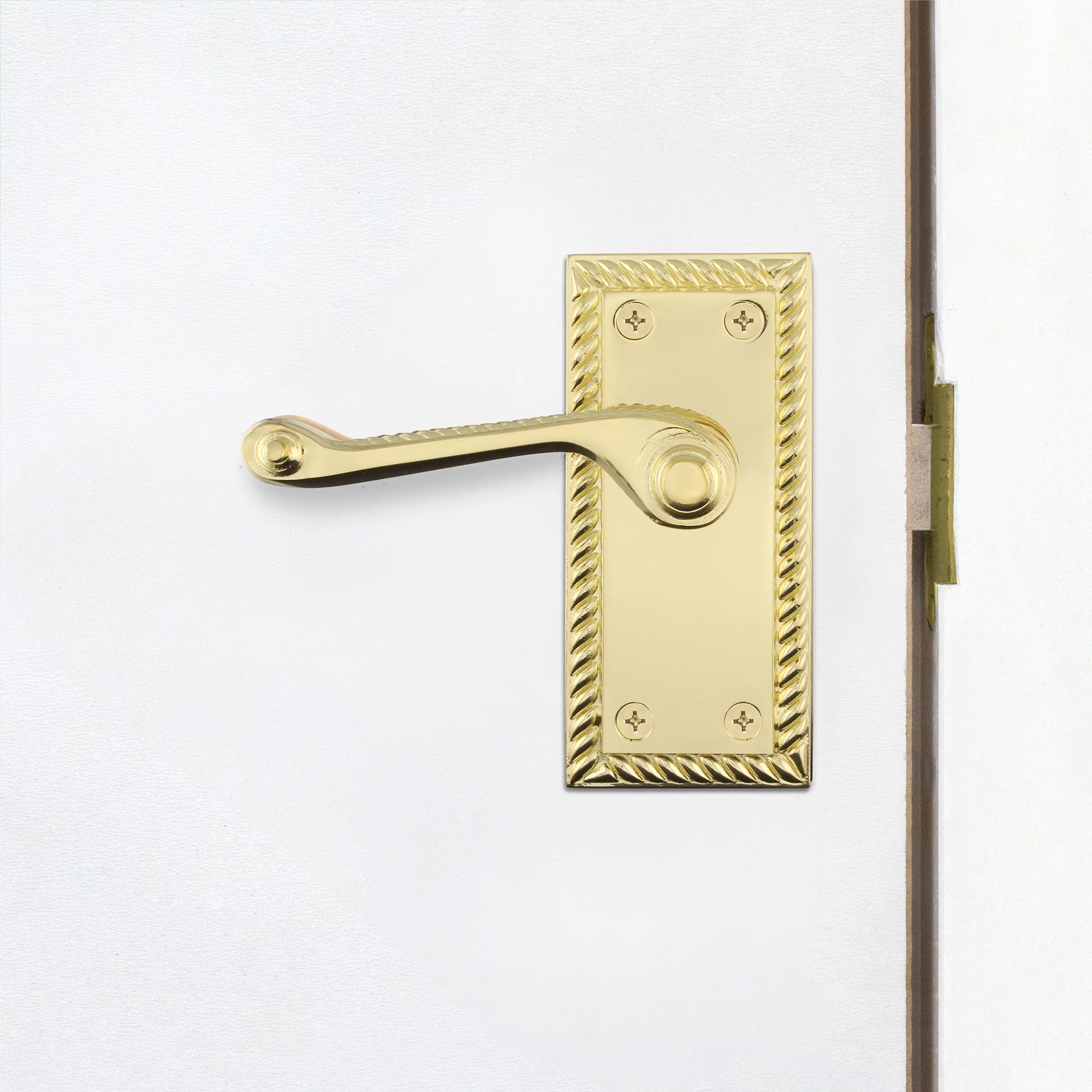 Georgian Rope Edge Scroll Polished Brass Door Handle Pack - 64mm Latch - Image 6