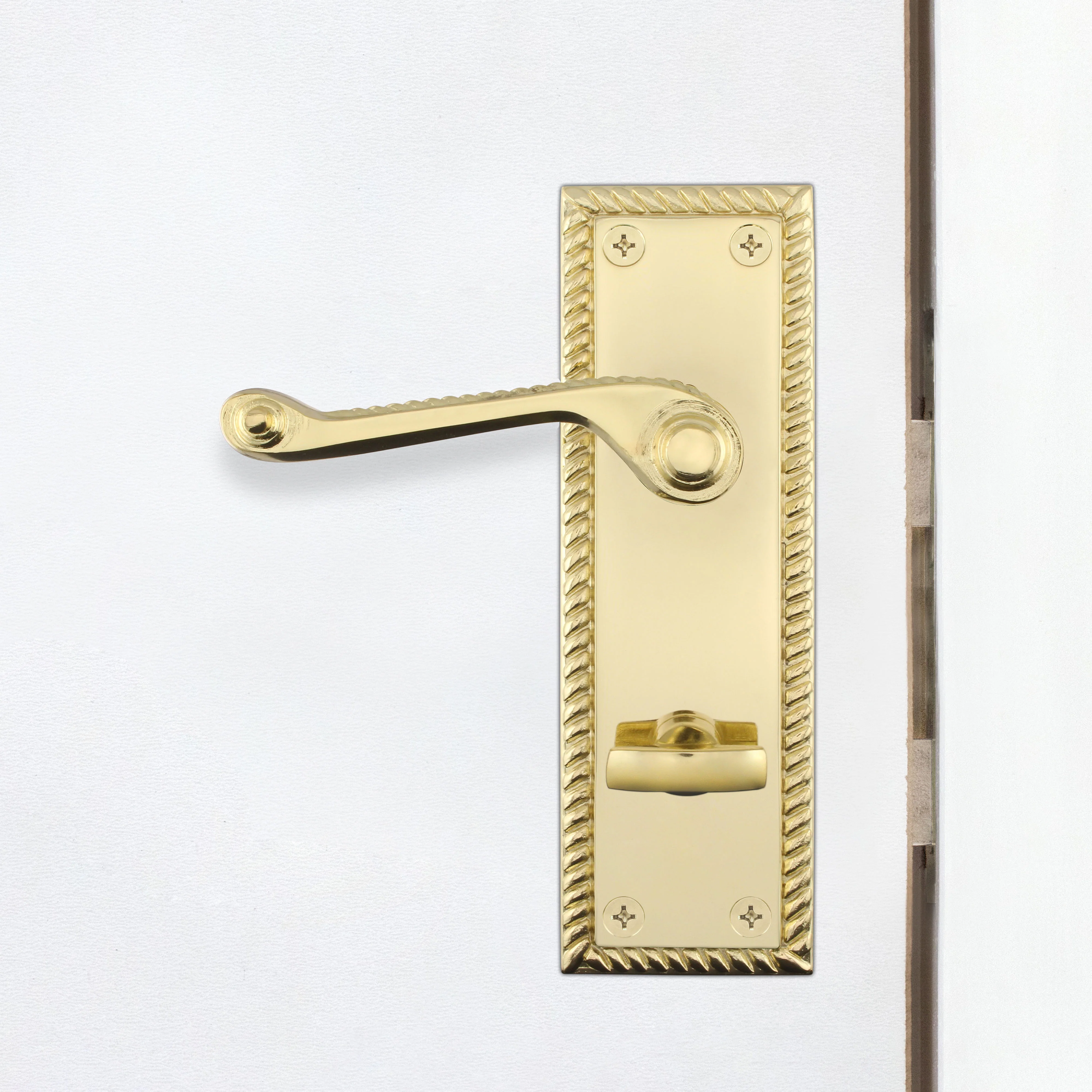 Georgian Rope Edge Scroll Polished Brass Door Handle Pack - 64mm Bathroom - Image 5
