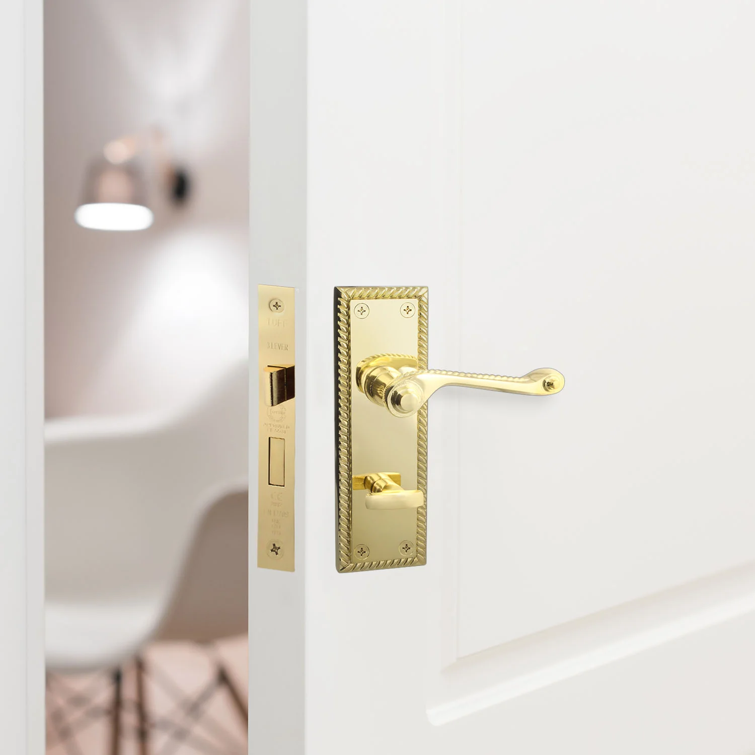 Georgian Rope Edge Scroll Polished Brass Door Handle Pack - 64mm Bathroom - Image 6