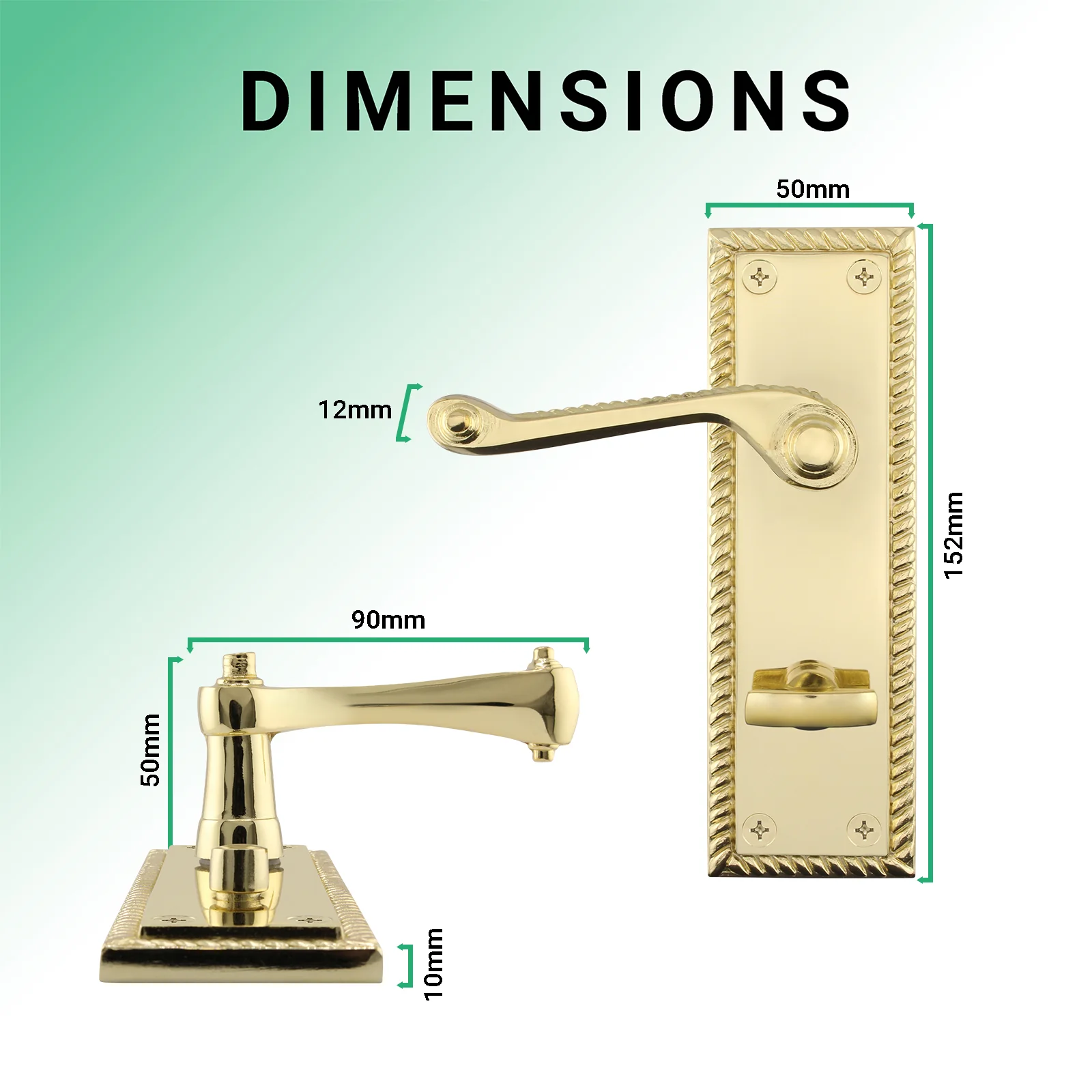 Georgian Rope Edge Scroll Polished Brass Door Handles - Bathroom - Image 3