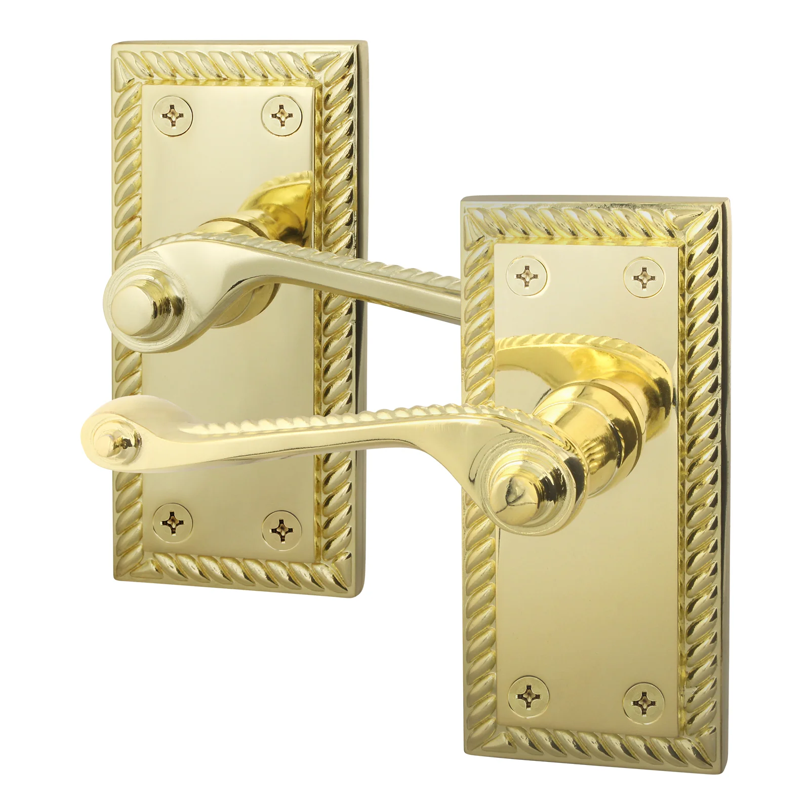 Georgian Rope Edge Scroll Polished Brass Door Handles - Latch