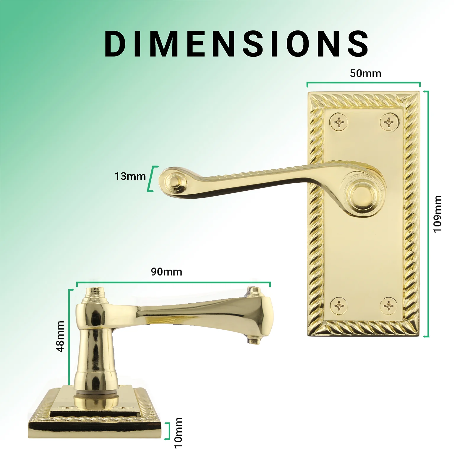 Georgian Rope Edge Scroll Polished Brass Door Handles - Latch - Image 3