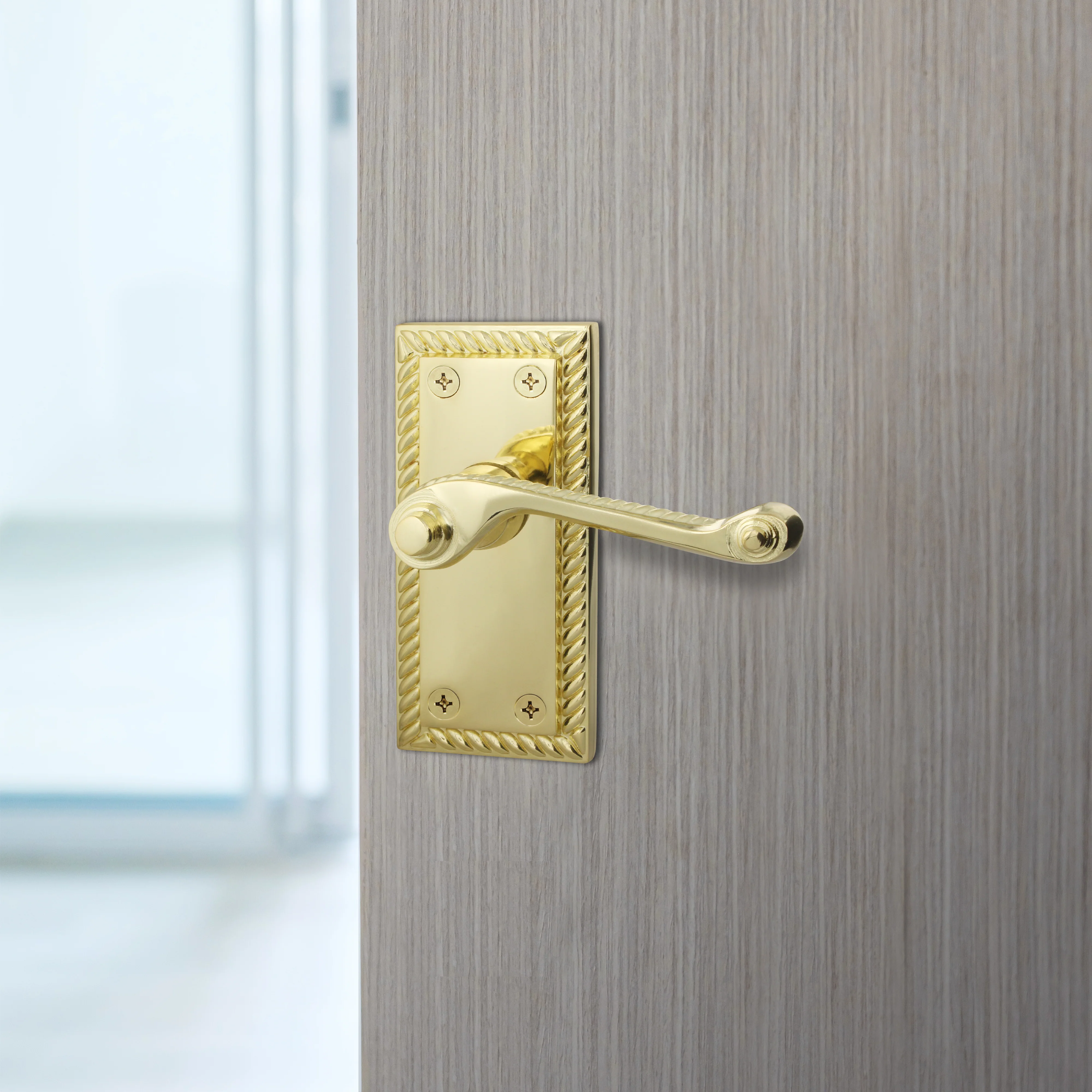 Georgian Rope Edge Scroll Polished Brass Door Handles - Latch - Image 5