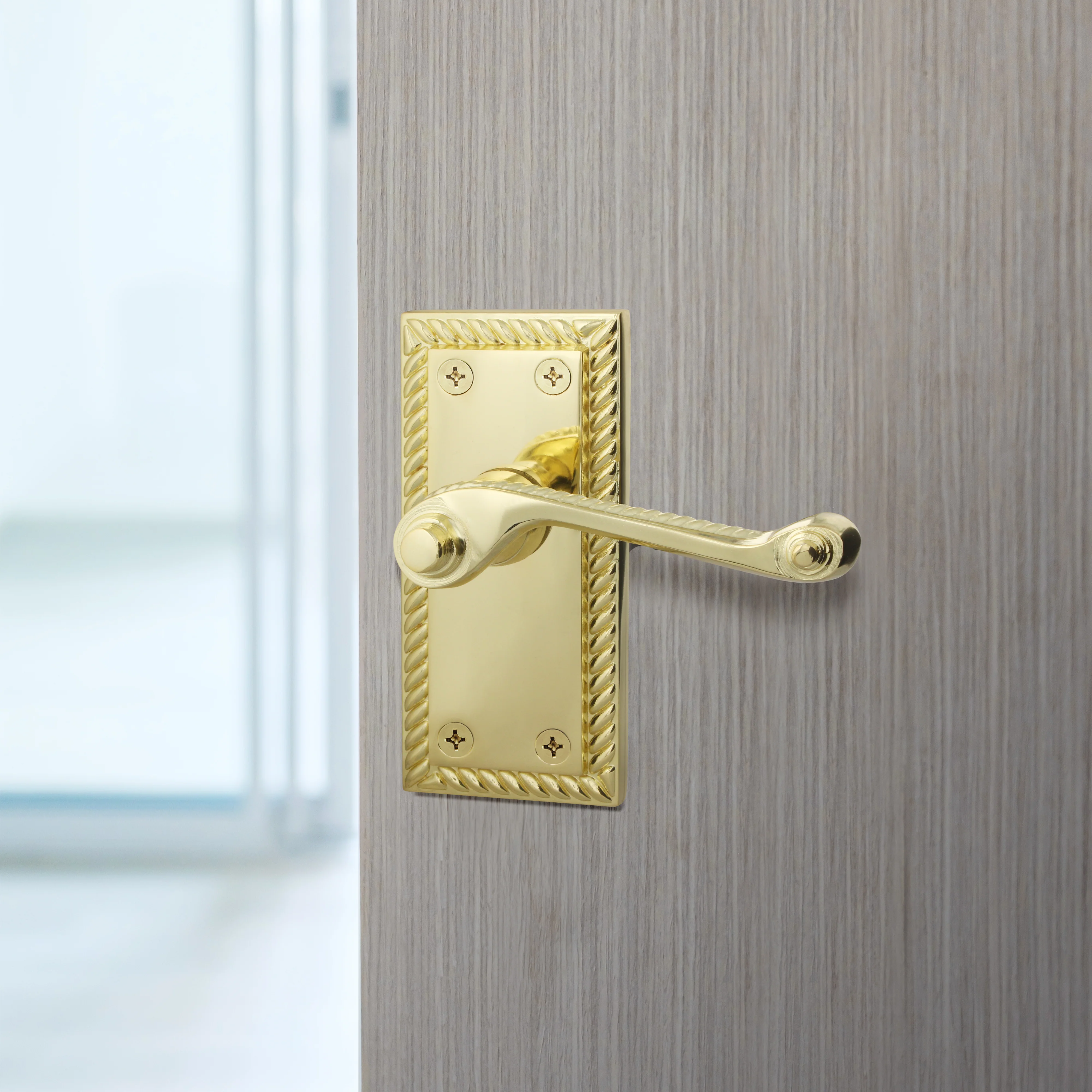 Georgian Rope Edge Scroll Polished Brass Door Handles - Latch - Image 6