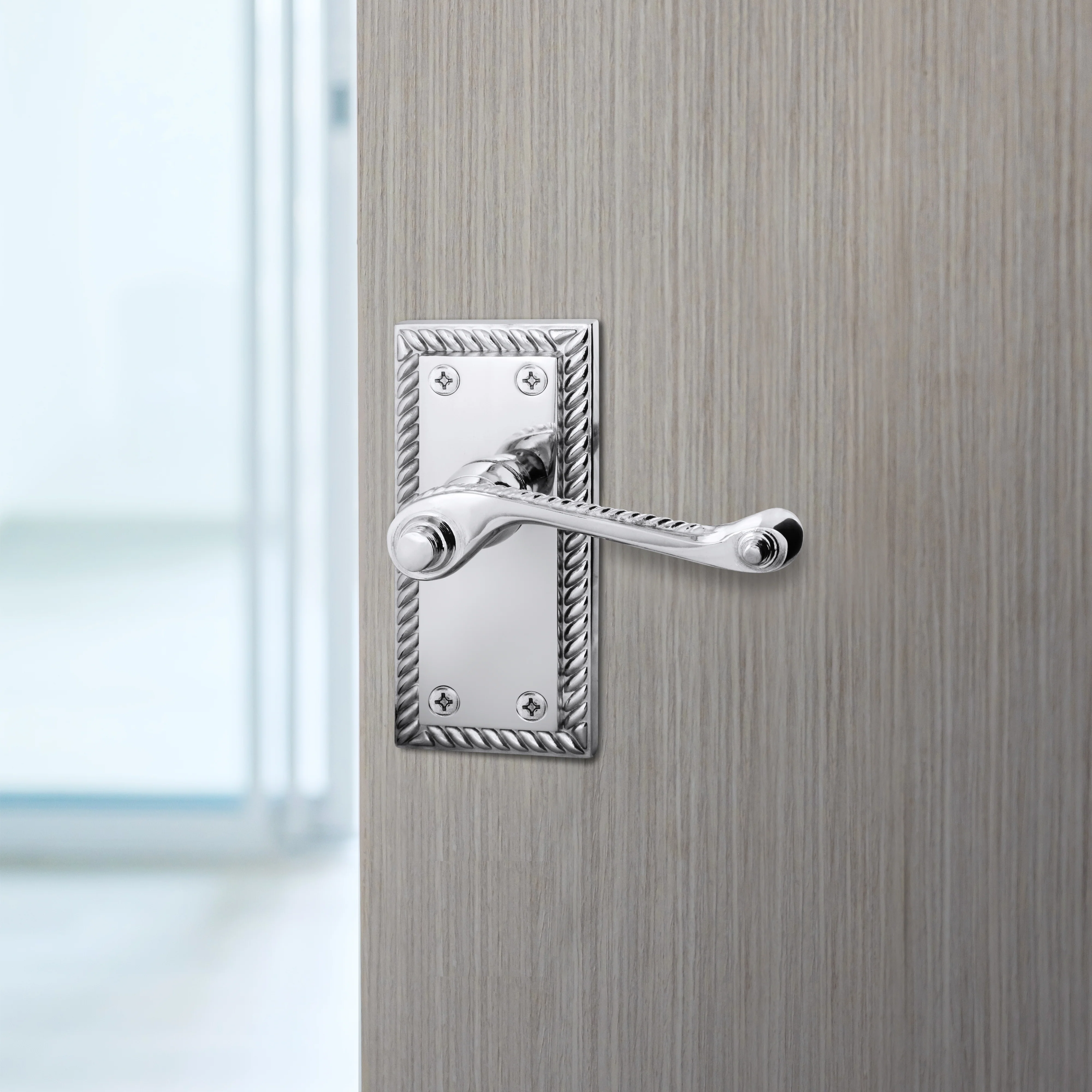 Georgian Rope Edge Scroll Polished Chrome Door Handle Pack - 76mm Latch - Image 6