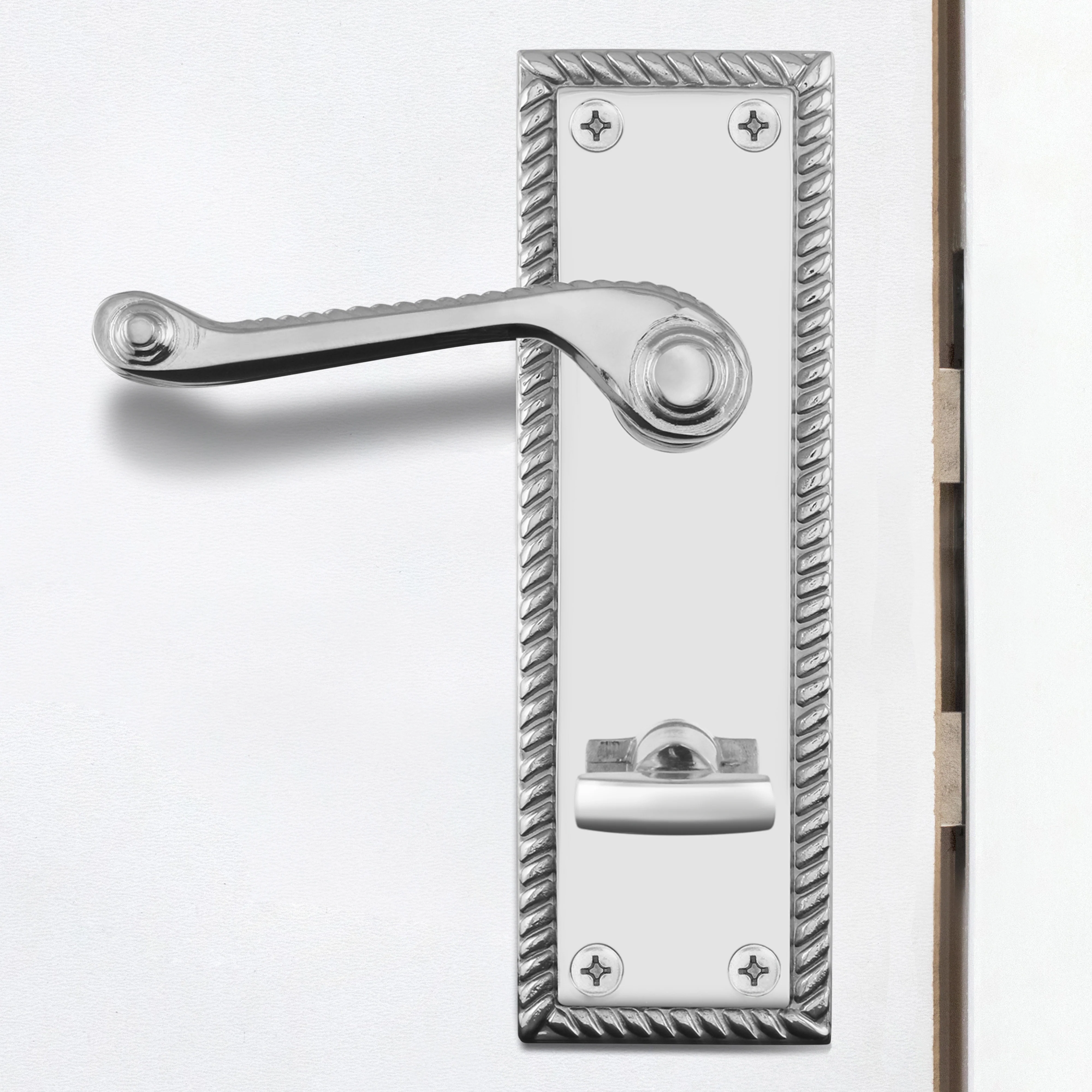Georgian Rope Edge Scroll Polished Chrome Door Handle Pack - 64mm Bathroom - Image 5