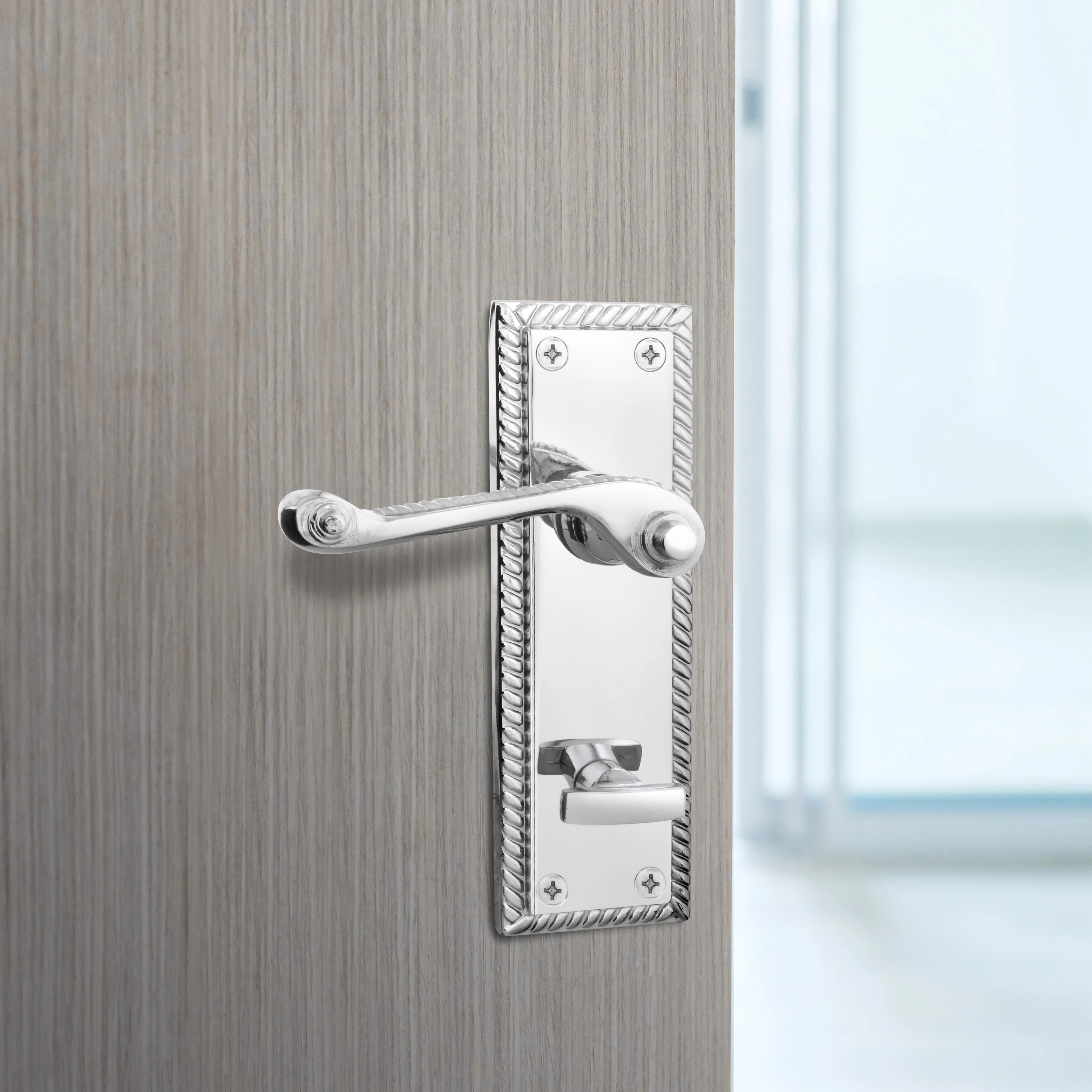 Georgian Rope Edge Scroll Polished Chrome Door Handle Pack - 64mm Bathroom - Image 6