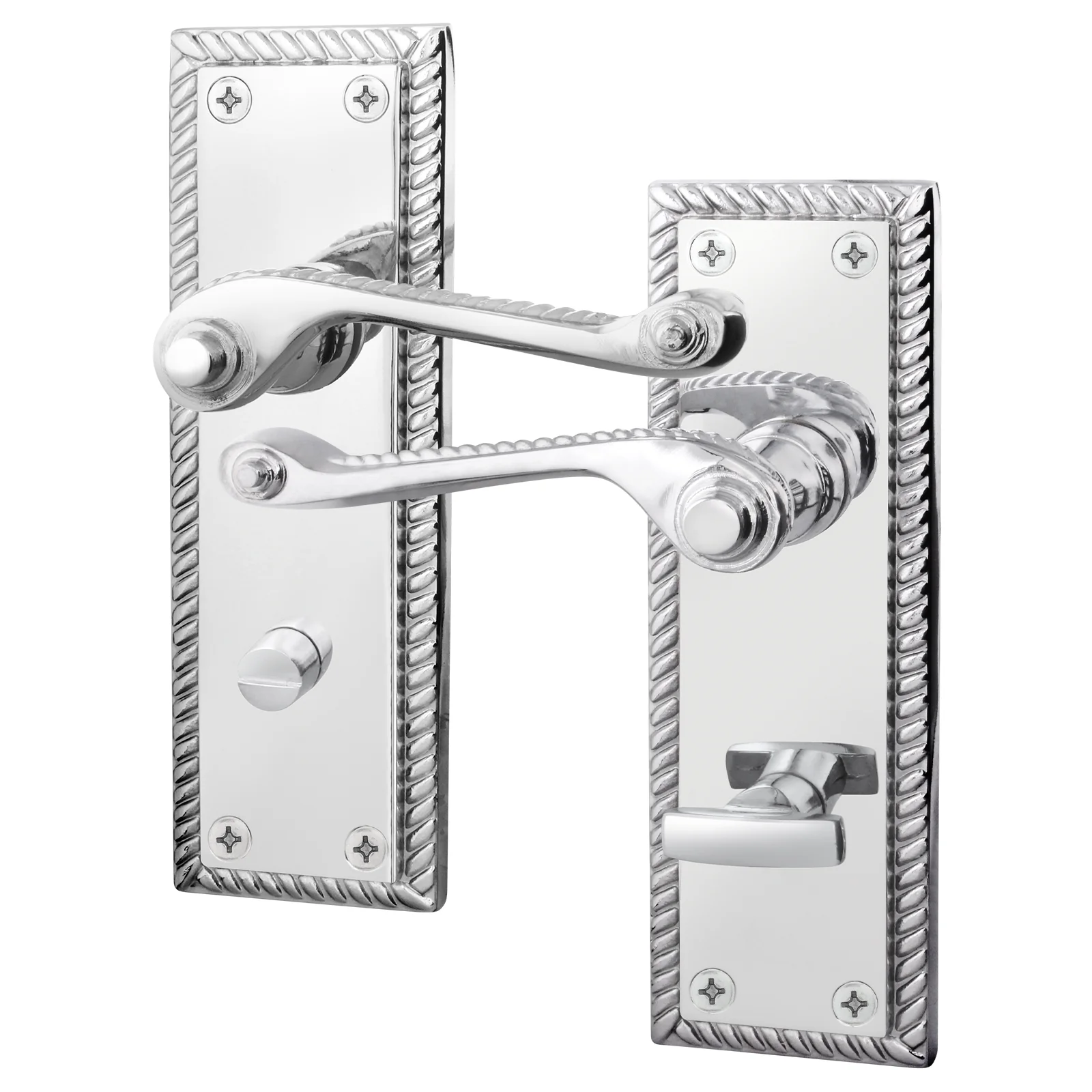 Georgian Rope Edge Scroll Polished Chrome Door Handles - Bathroom