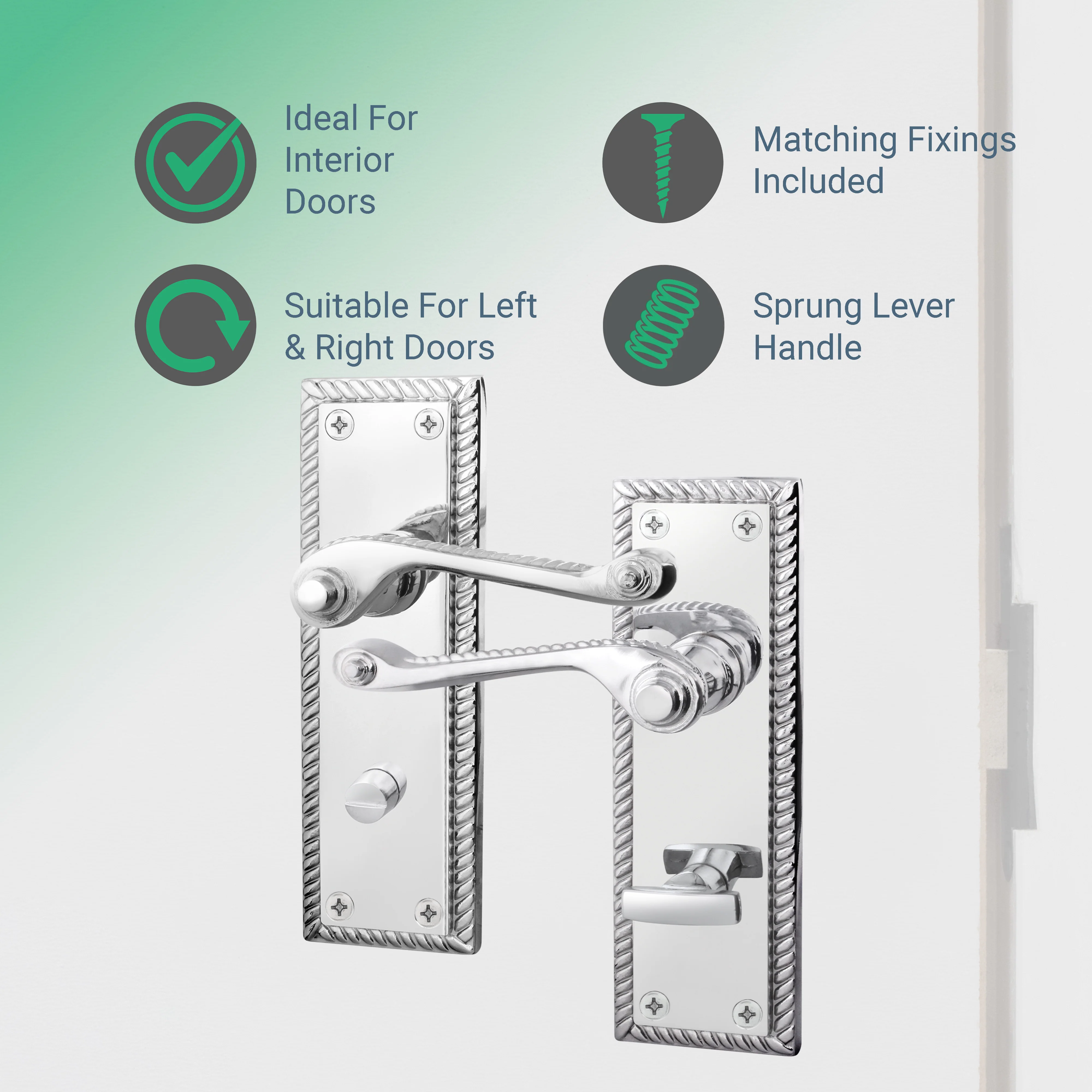 Georgian Rope Edge Scroll Polished Chrome Door Handles - Bathroom - Image 2