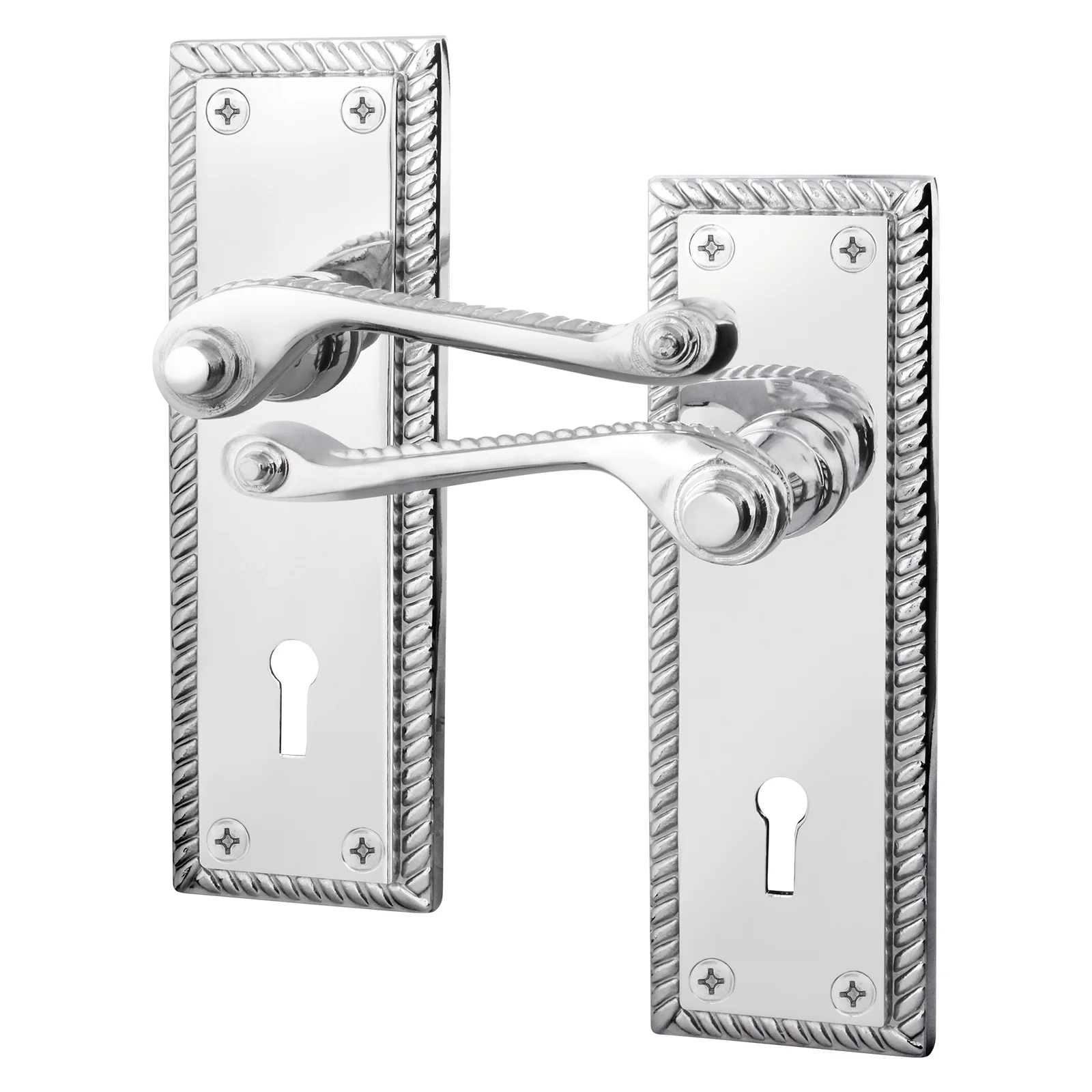 Georgian Rope Edge Scroll Polished Chrome Door Handles - Keyhole
