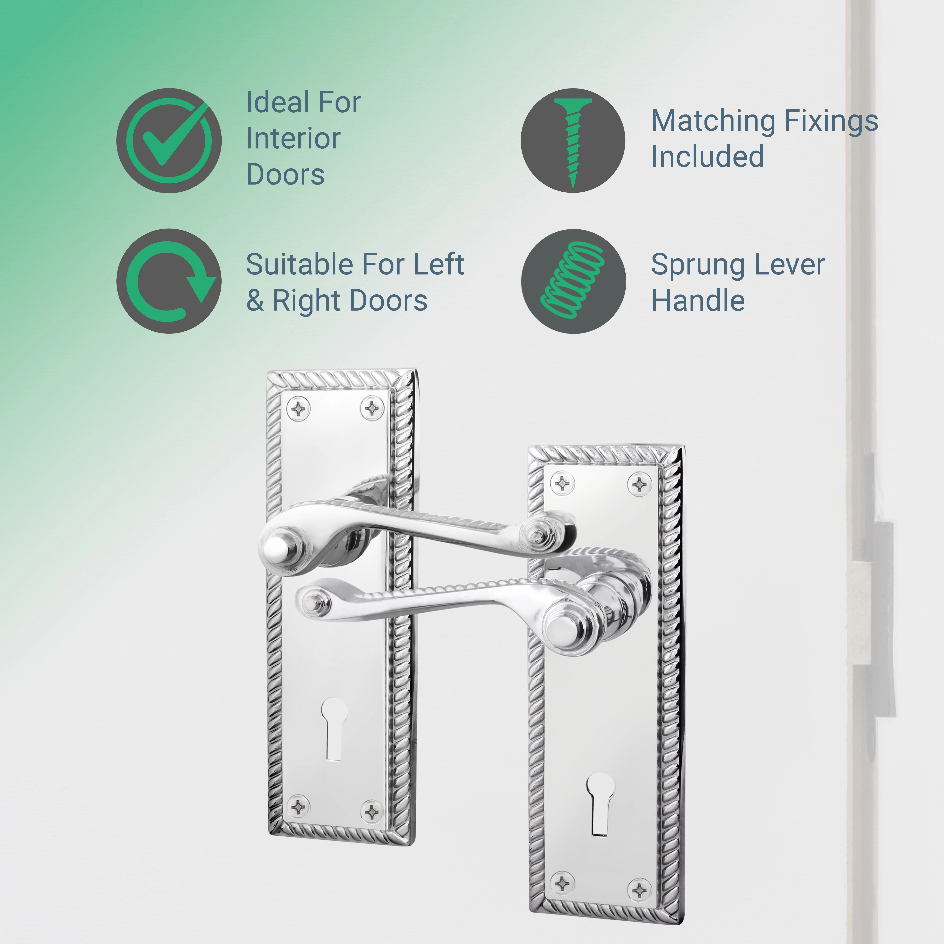 Georgian Rope Edge Scroll Polished Chrome Door Handles - Keyhole - Image 2