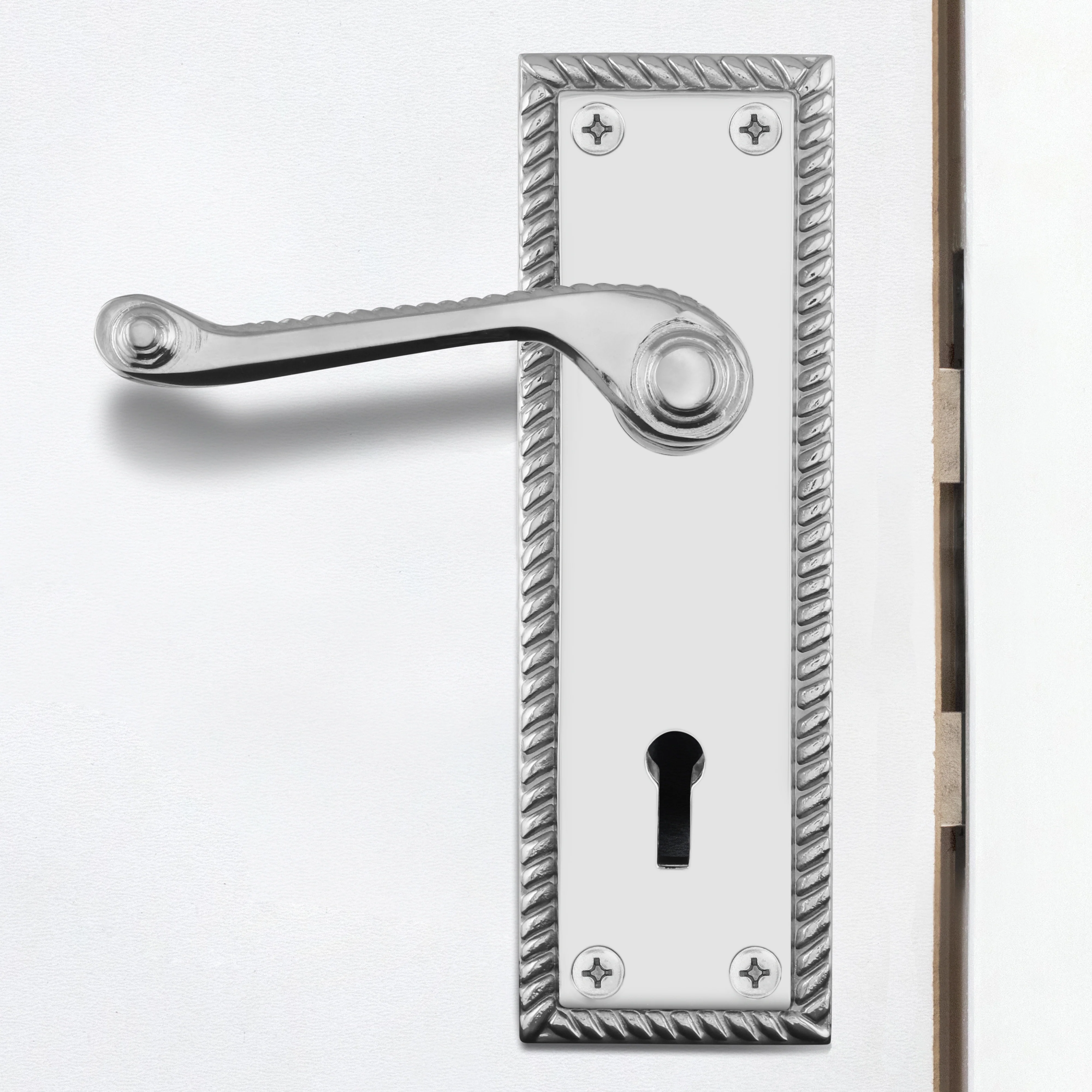 Georgian Rope Edge Scroll Polished Chrome Door Handles - Keyhole - Image 5