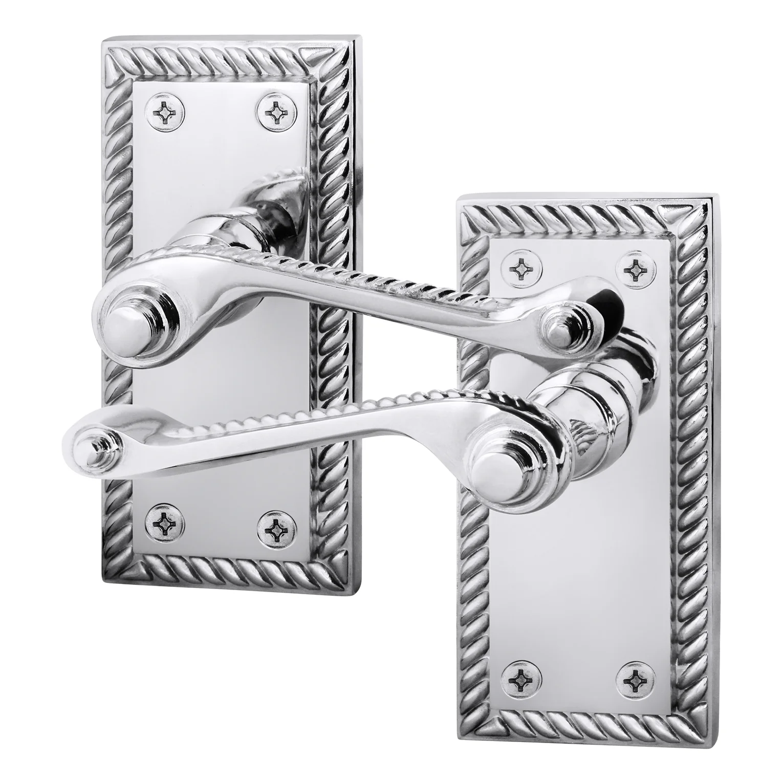 Georgian Rope Edge Scroll Polished Chrome Door Handles - Latch