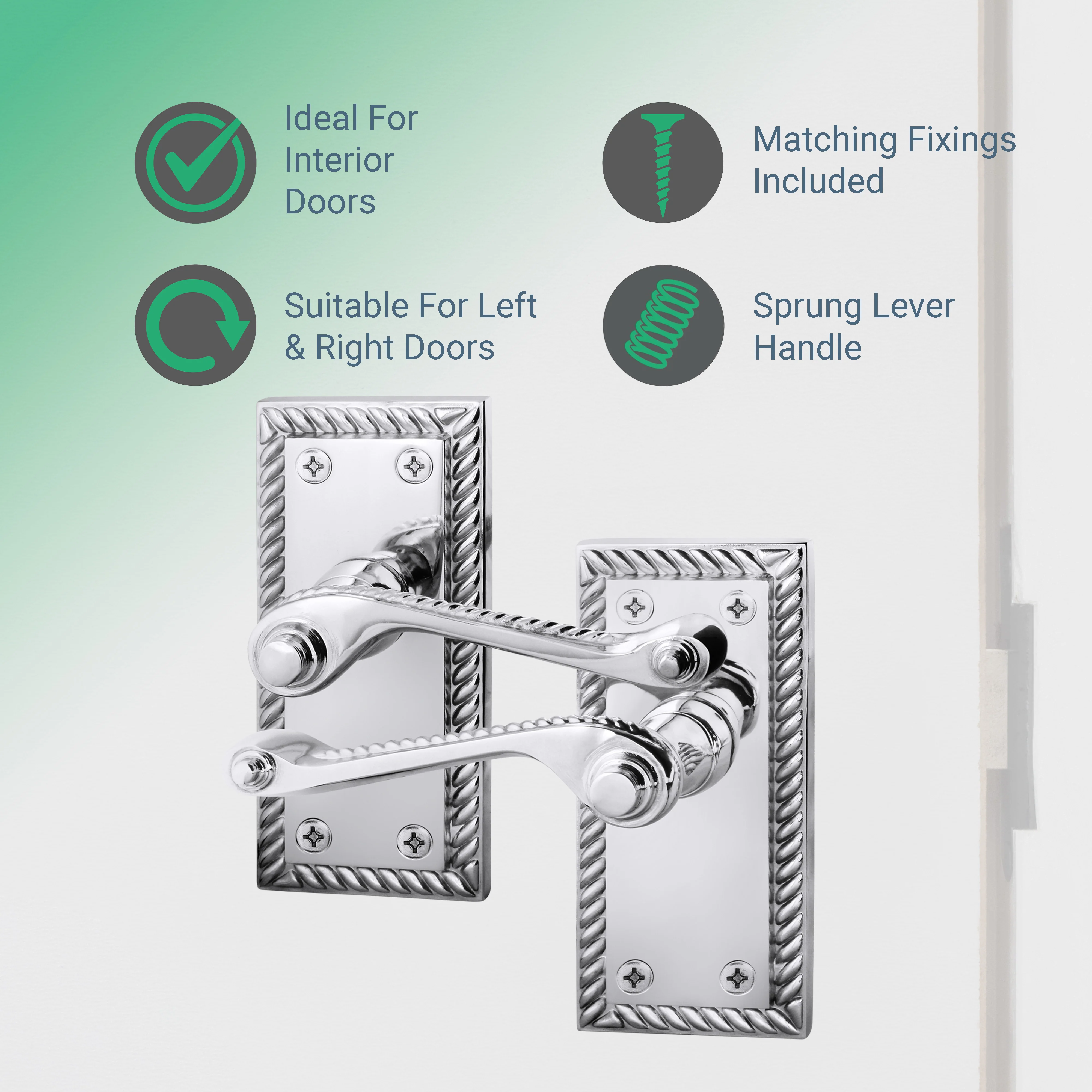 Georgian Rope Edge Scroll Polished Chrome Door Handles - Latch - Image 2