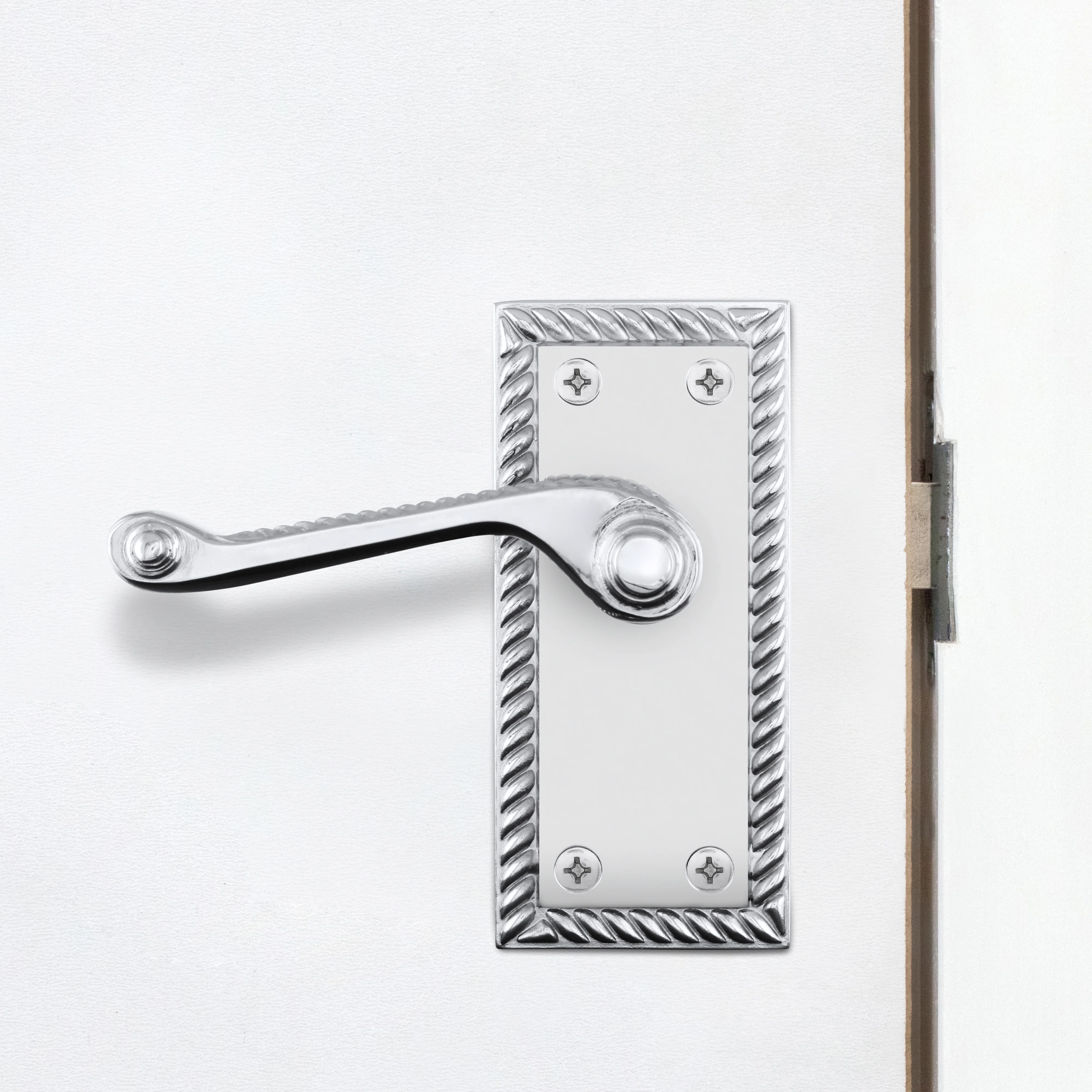 Georgian Rope Edge Scroll Polished Chrome Door Handles - Latch - Image 5