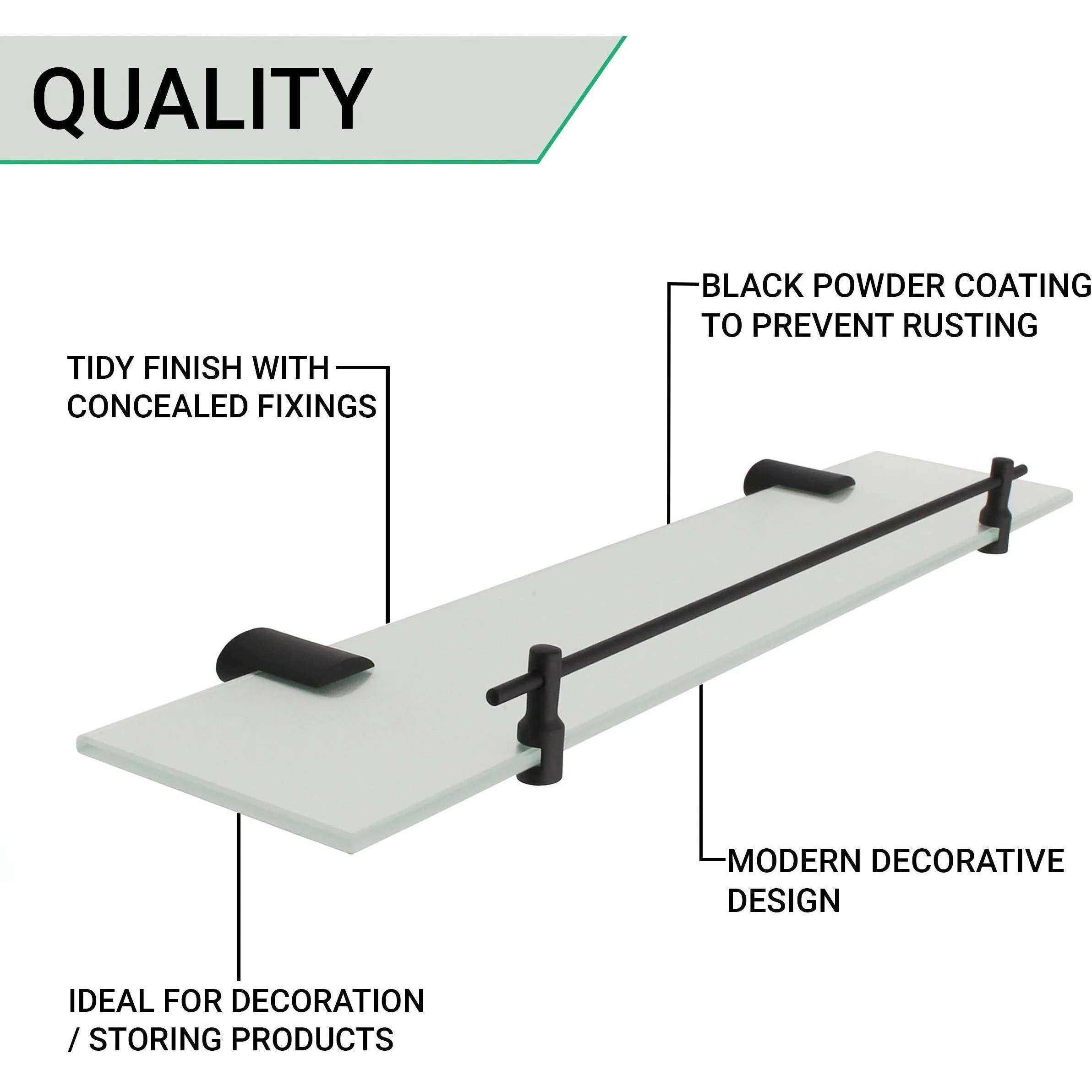 Glass Bathroom Shelf - Matt Black - Image 4