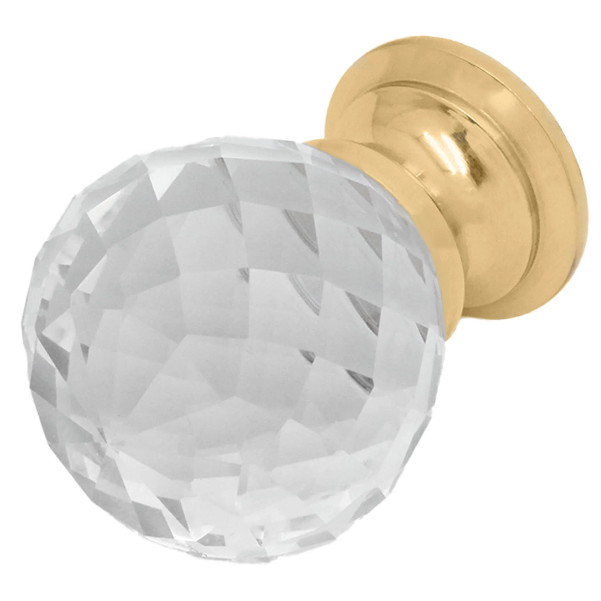 Glass Facetted Cupboard Knob - 30mm - Polished Brass